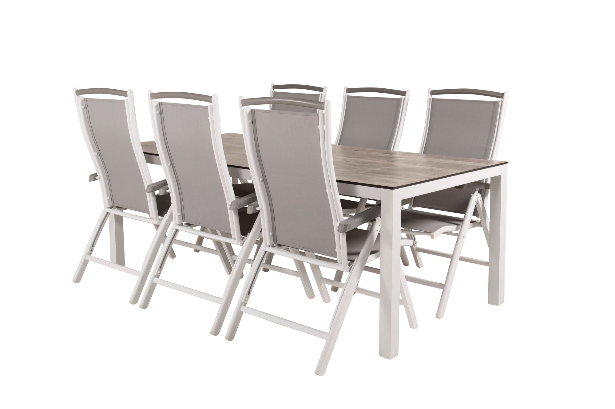Venture Home Llama spisebord 205*100 - White Alu / Grey HPL - Albany 5:pos stol - White/Grey 6