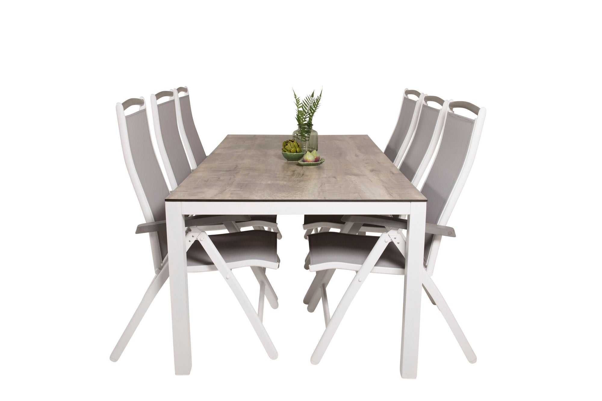 Venture Home Llama spisebord 205*100 - White Alu / Grey HPL - Albany 5:pos stol - White/Grey 6