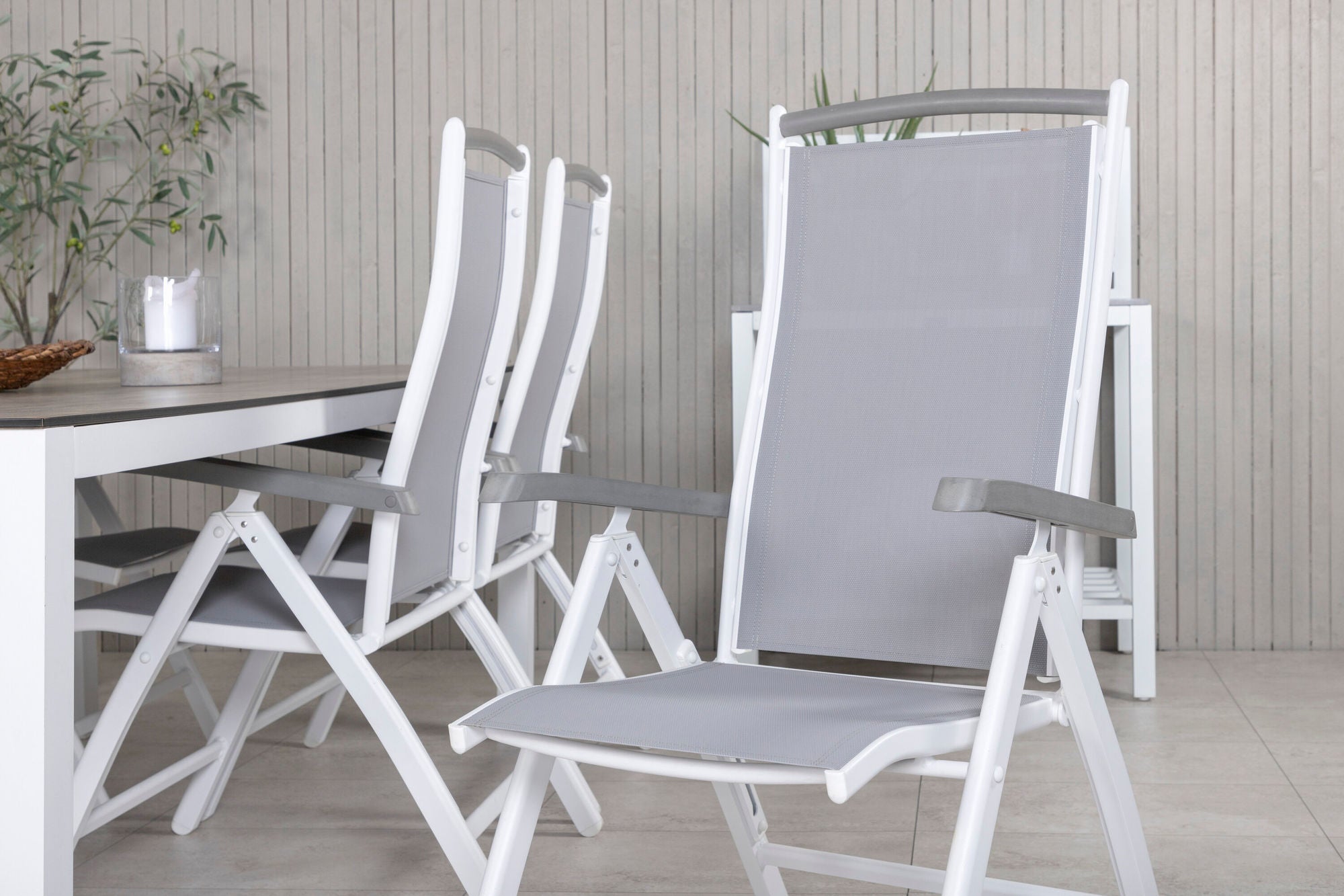 Venture Home Llama spisebord 205*100 - White Alu / Grey HPL - Albany 5:pos stol - White/Grey 6