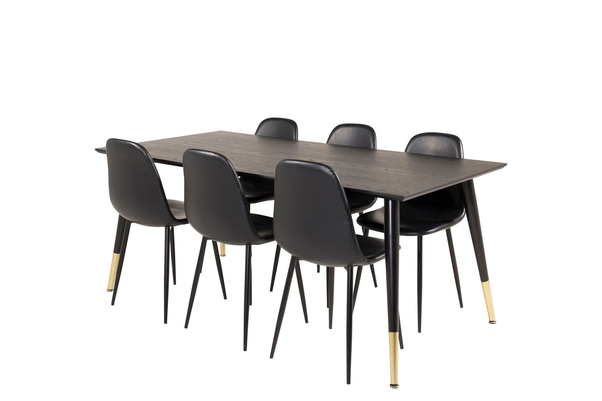 Venture Home Dipp spisebord - 180*90cm - Black Veneer / black legs w brass dipp +Polar Matstol - Svart / Svart PU _6