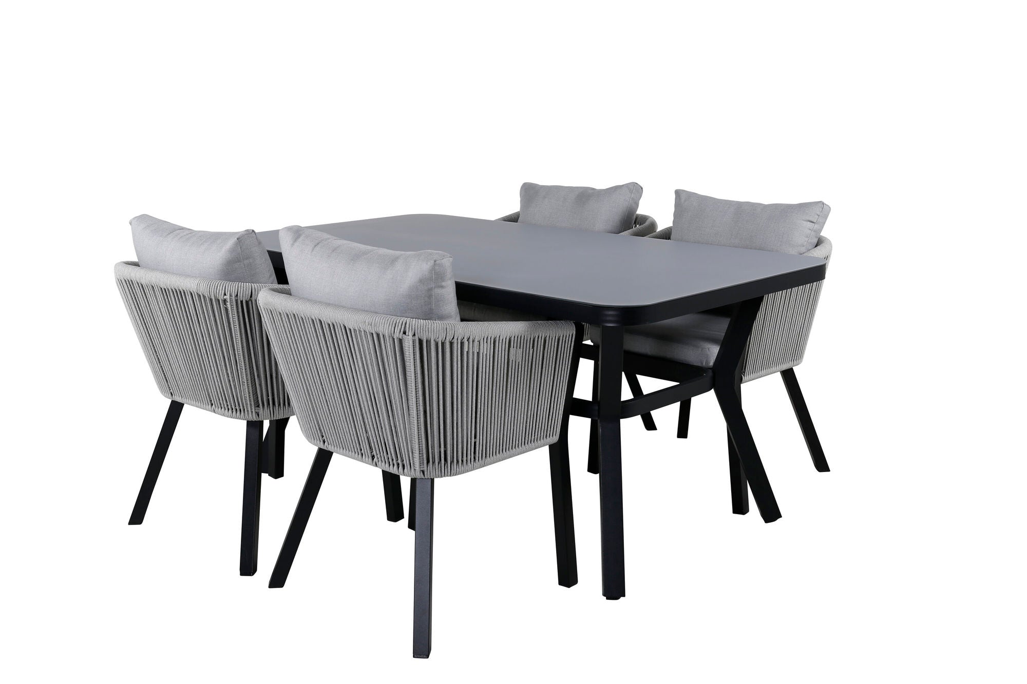 Venture Home Virya spisebord - BLACK Alu / Grey Glass - small bord+Virya Spisebordsstol - BLACK Alu / Grey cushion _4