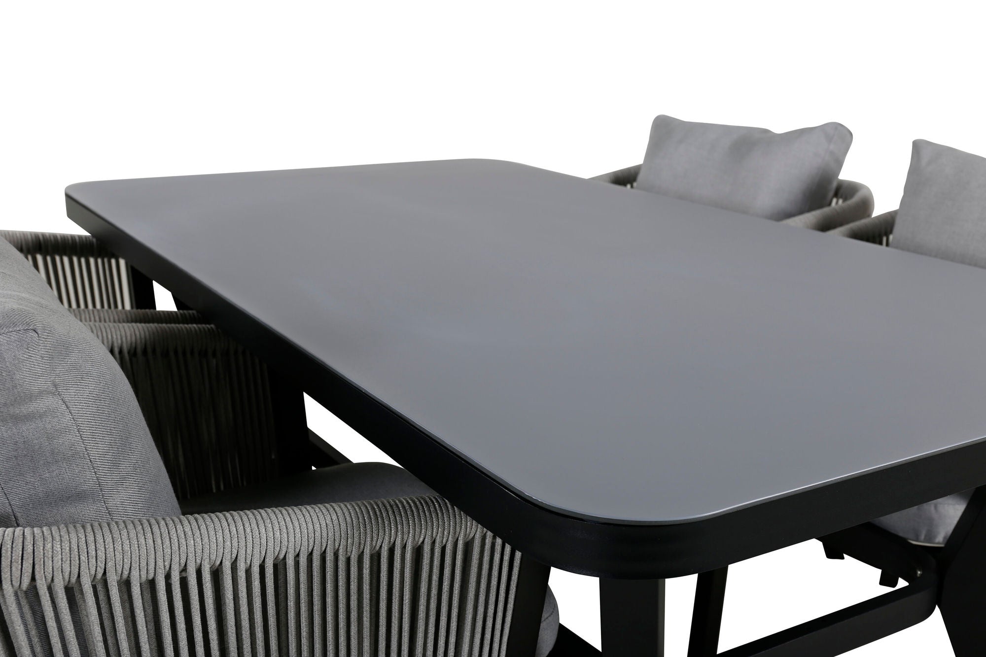 Venture Home Virya spisebord - BLACK Alu / Grey Glass - small bord+Virya Spisebordsstol - BLACK Alu / Grey cushion _4