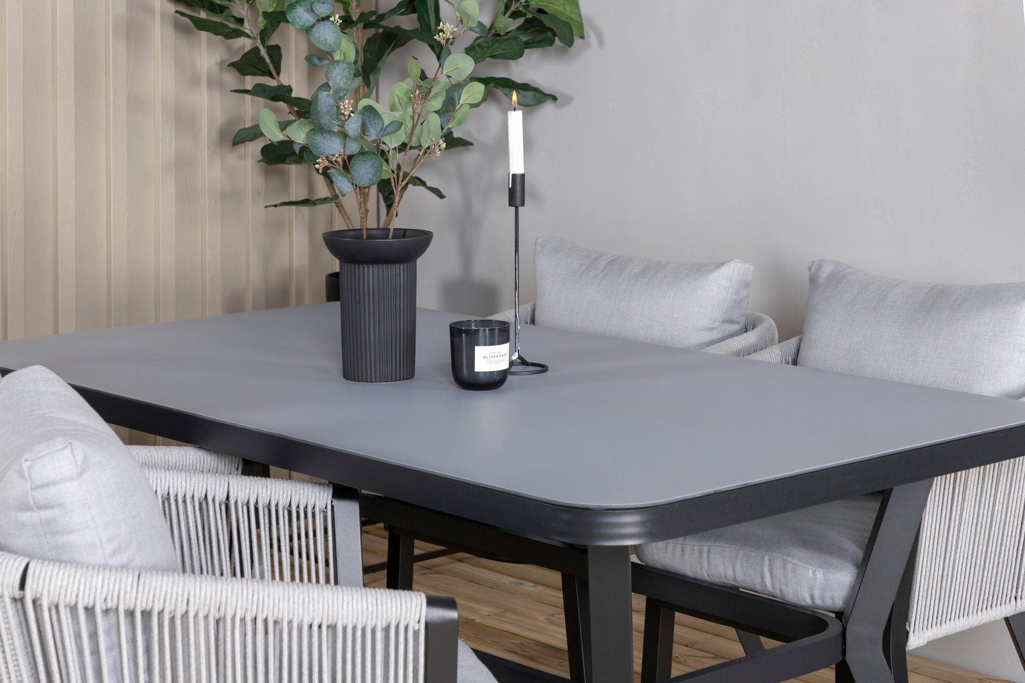 Venture Home Virya spisebord - BLACK Alu / Grey Glass - small bord+Virya Spisebordsstol - BLACK Alu / Grey cushion _4