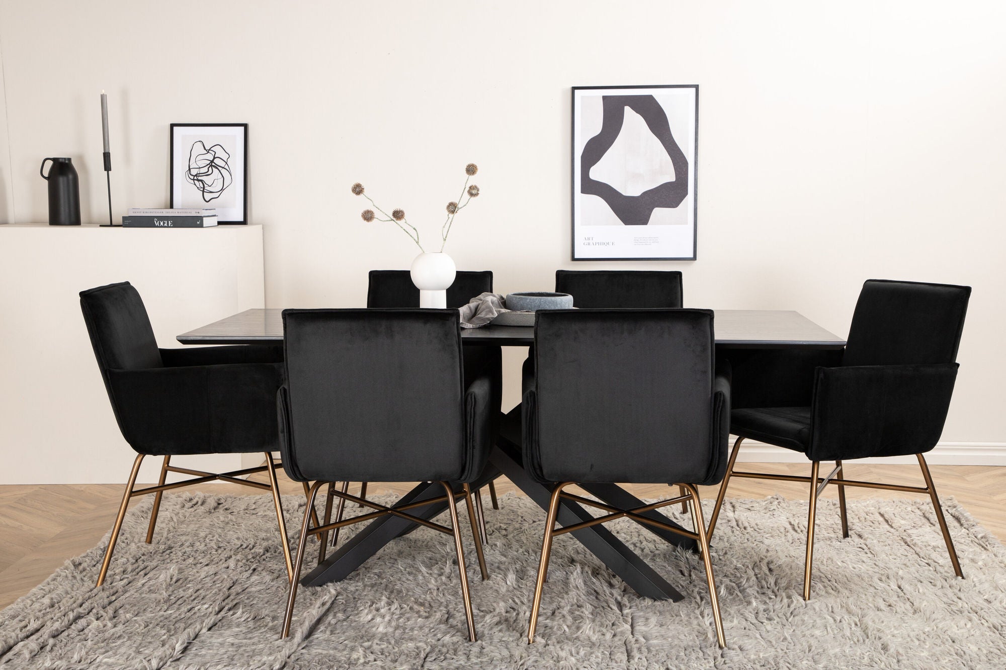 Venture Home Piazza spisebord - Black / Black Veneer+Petra stol - Distressed Copper / Black Velvet_6