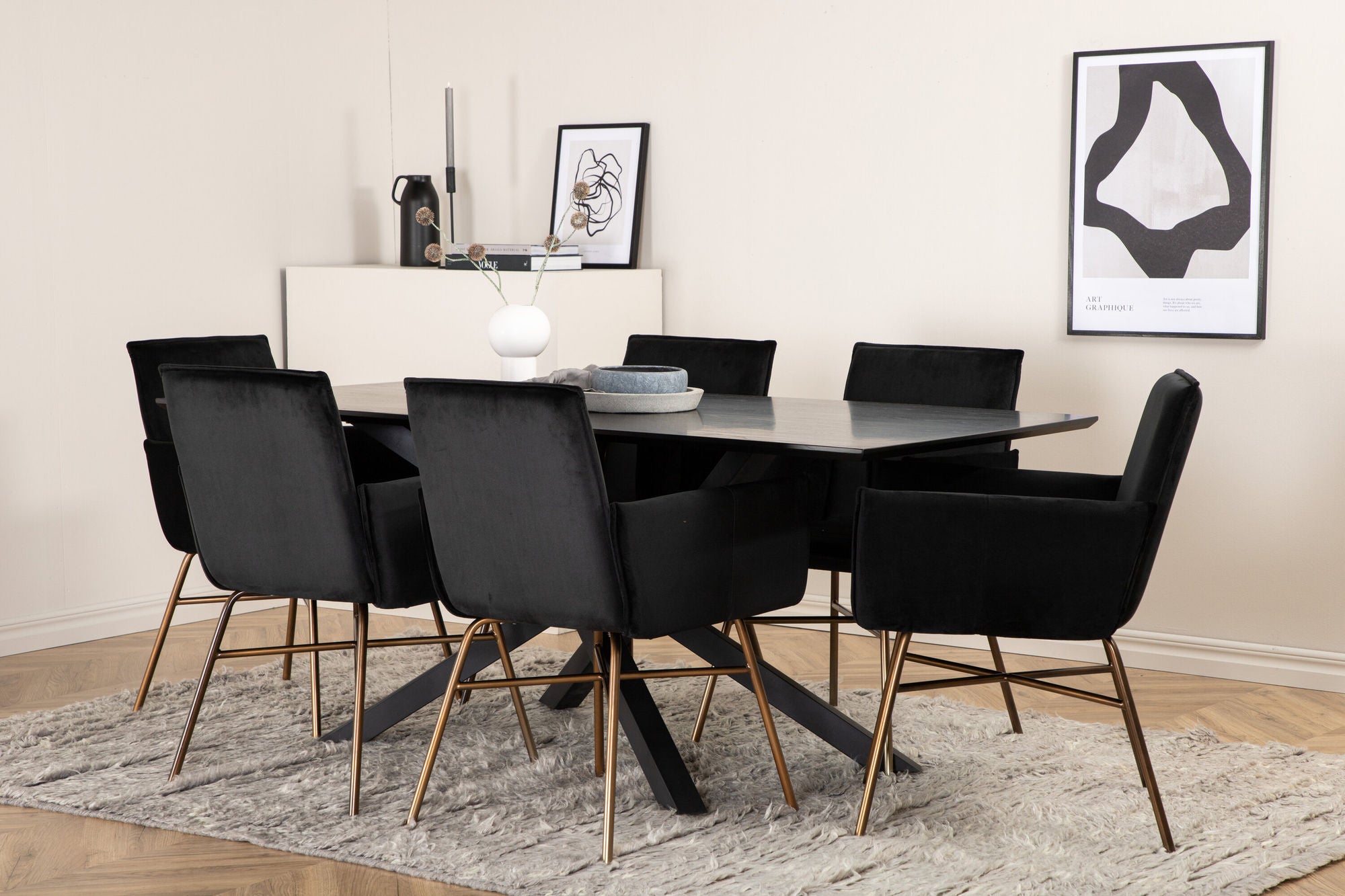 Venture Home Piazza spisebord - Black / Black Veneer+Petra stol - Distressed Copper / Black Velvet_6