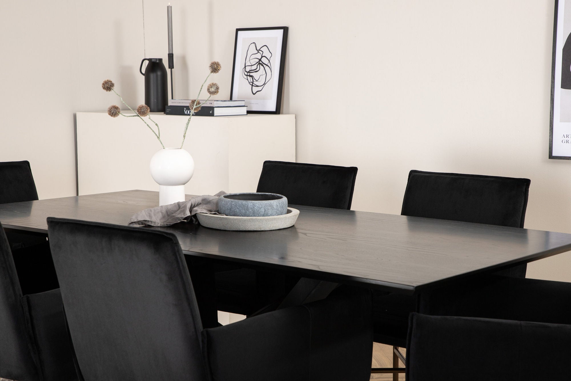 Venture Home Piazza spisebord - Black / Black Veneer+Petra stol - Distressed Copper / Black Velvet_6