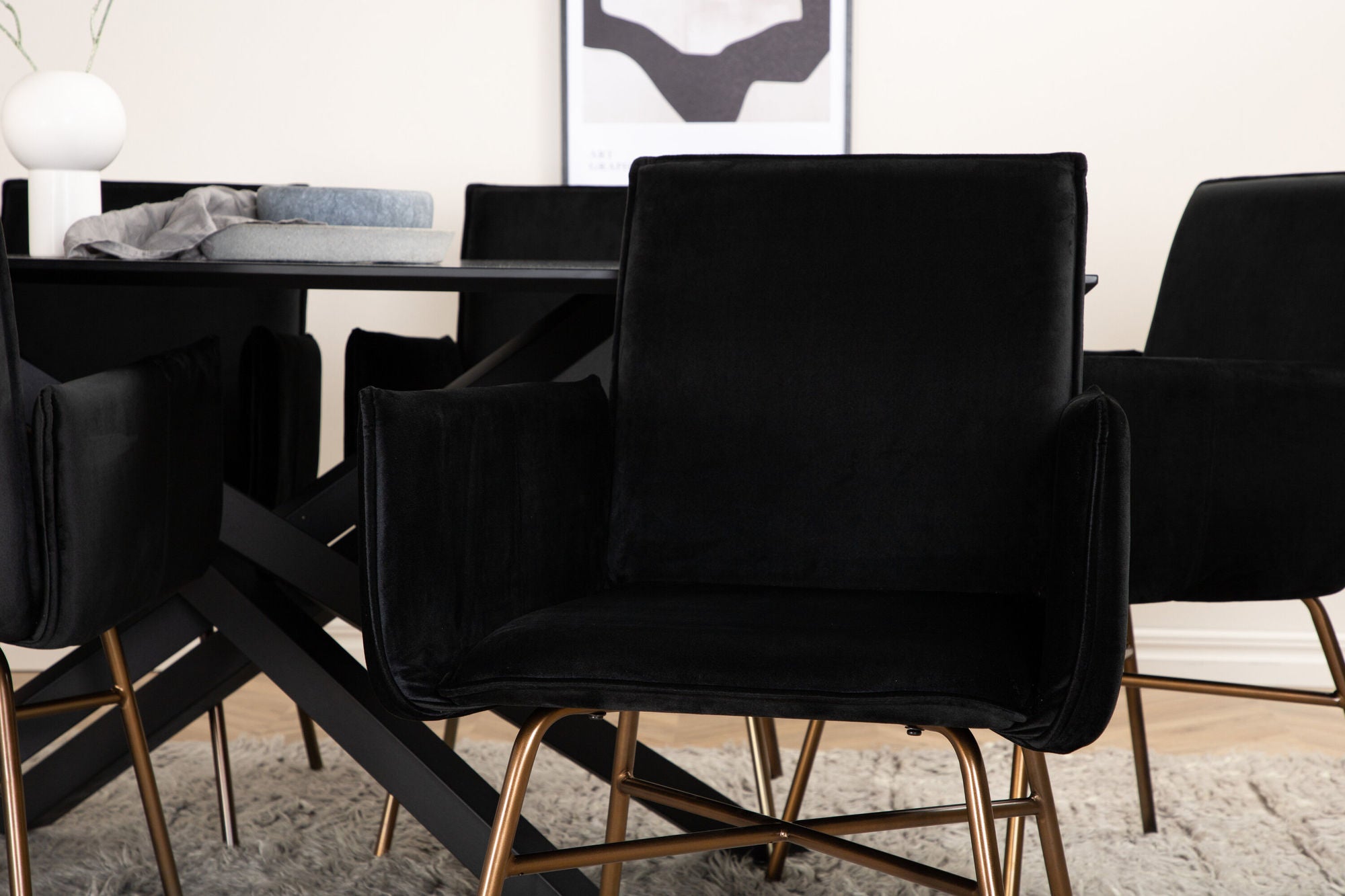 Venture Home Piazza spisebord - Black / Black Veneer+Petra stol - Distressed Copper / Black Velvet_6