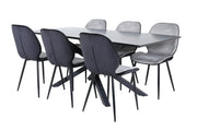 Venture Home Piazza spisebord - Black / Black Veneer+Emma stol - Black / Black and Light Grey Black Velvet in Back Grey Velvet in front_6
