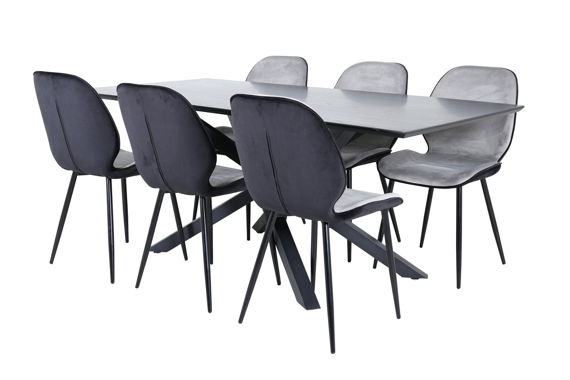 Venture Home Piazza spisebord - Black / Black Veneer+Emma stol - Black / Black and Light Grey Black Velvet in Back Grey Velvet in front_6