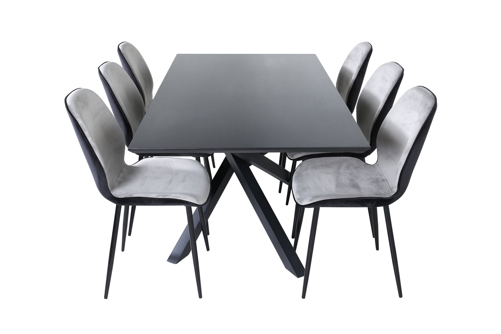 Venture Home Piazza spisebord - Black / Black Veneer+Emma stol - Black / Black and Light Grey Black Velvet in Back Grey Velvet in front_6