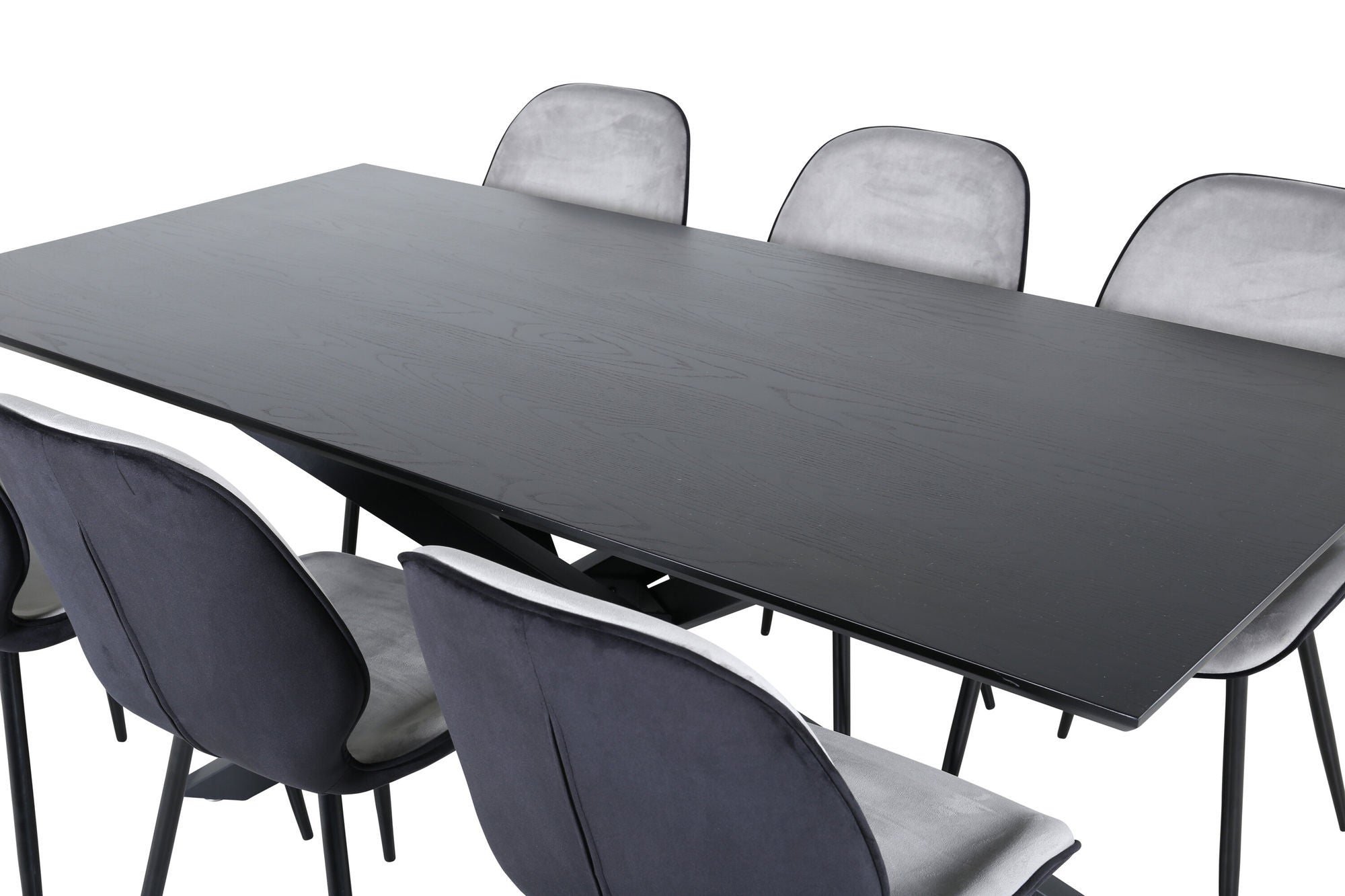 Venture Home Piazza spisebord - Black / Black Veneer+Emma stol - Black / Black and Light Grey Black Velvet in Back Grey Velvet in front_6