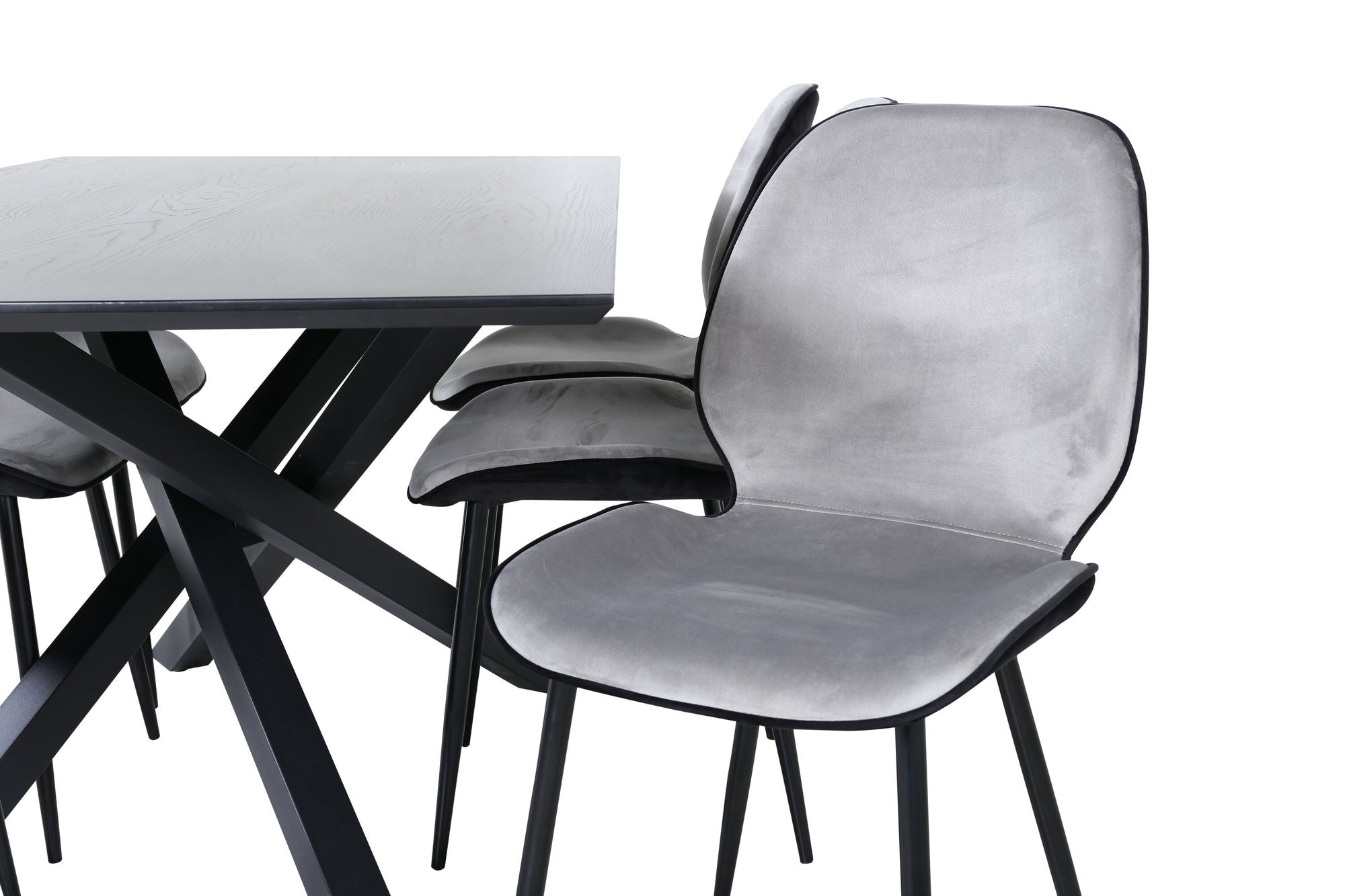 Venture Home Piazza spisebord - Black / Black Veneer+Emma stol - Black / Black and Light Grey Black Velvet in Back Grey Velvet in front_6