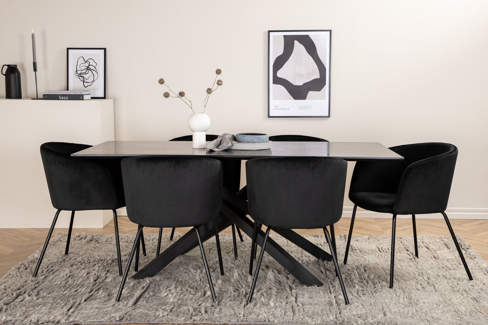 Venture Home Piazza spisebord - Black / Black Veneer+Berit stol - Black / Black Velvet_6