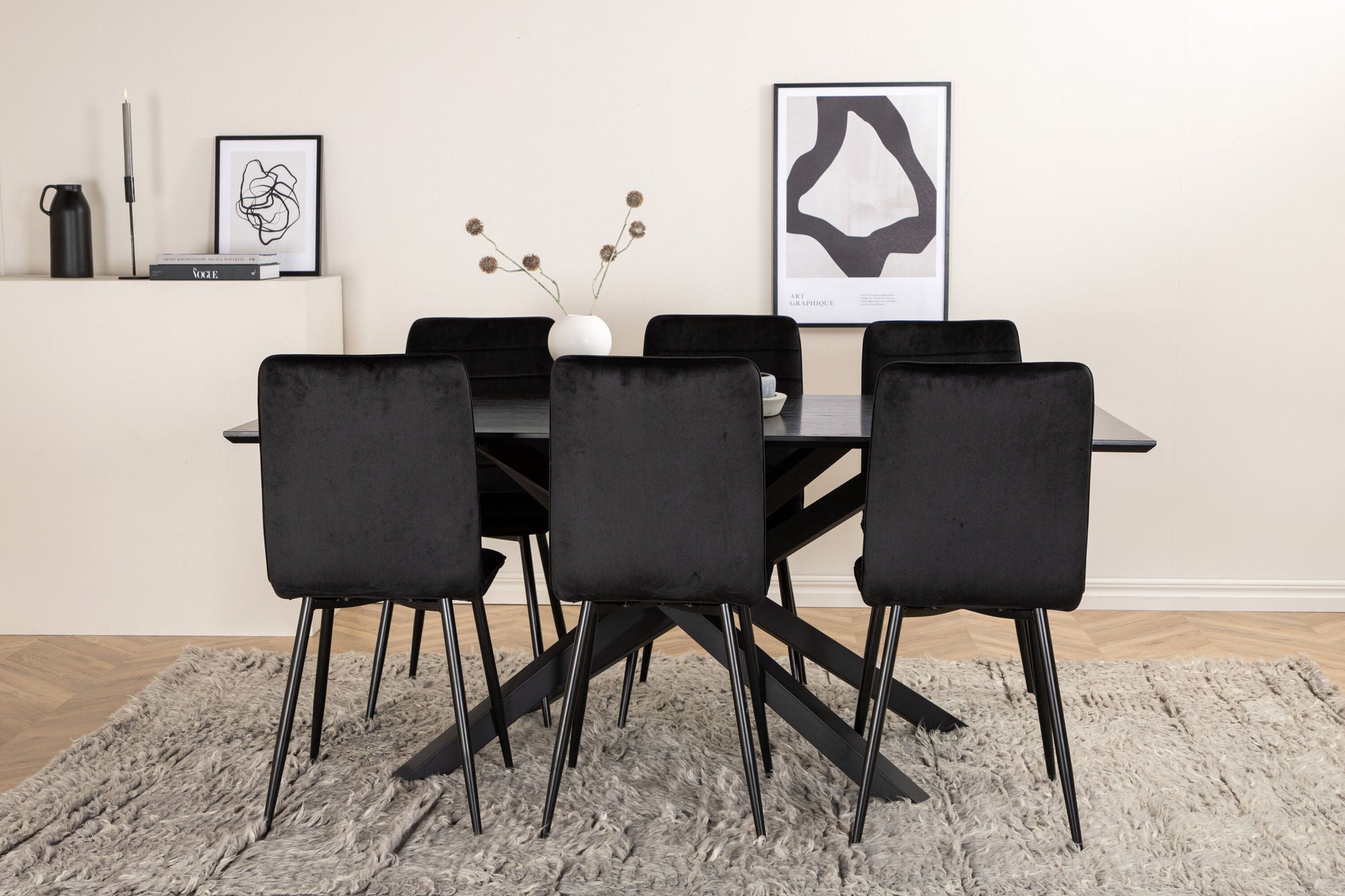 Venture Home Piazza spisebord - Black / Black Veneer+Windu Lyx stol - Black / Black Velvet_6