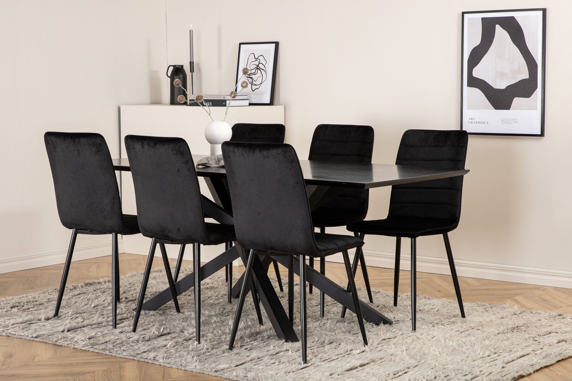 Venture Home Piazza spisebord - Black / Black Veneer+Windu Lyx stol - Black / Black Velvet_6