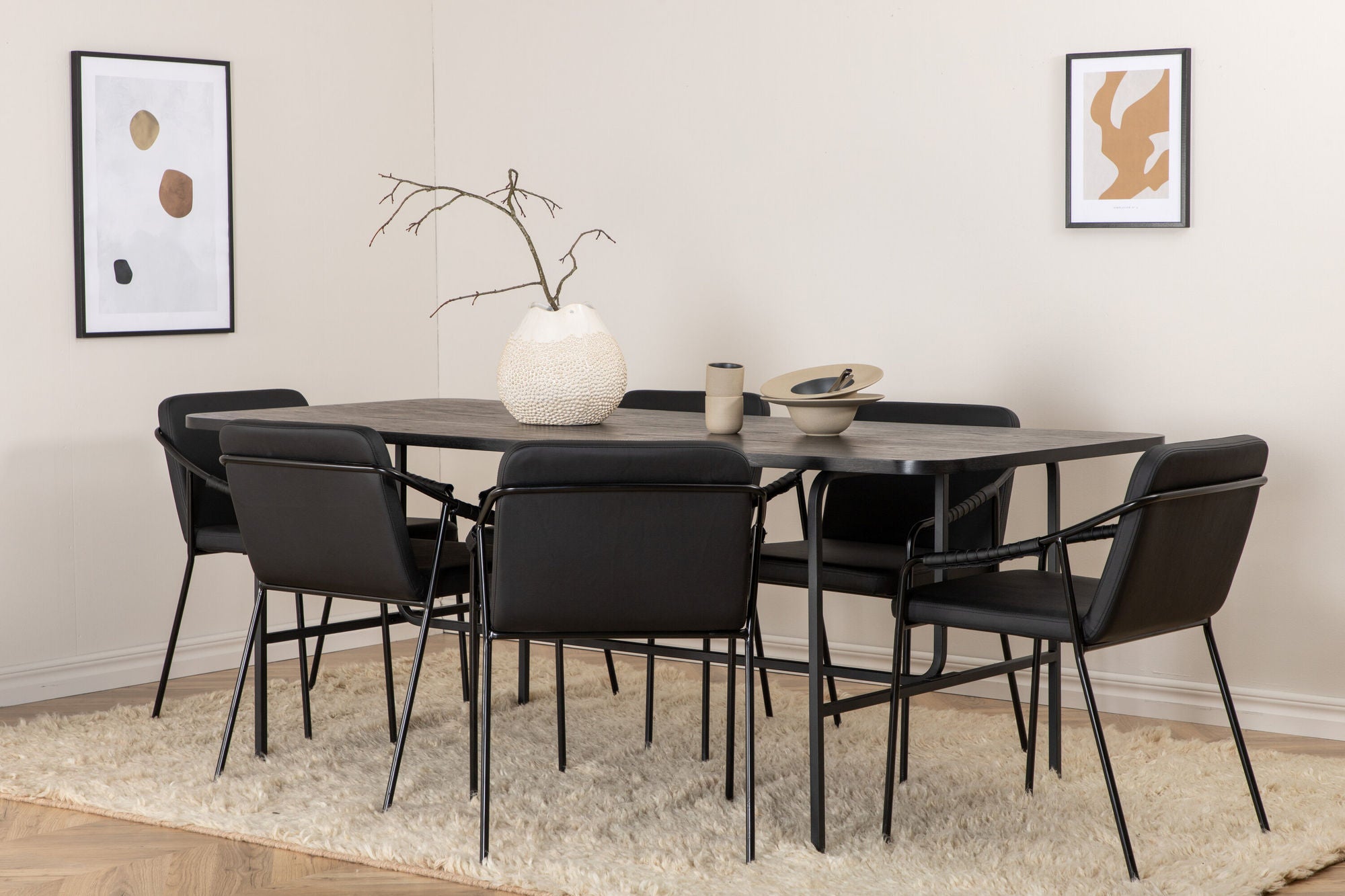 Venture Home Uno spisebord - Black / Black Veneer+Tvist stol - Black / Black PU_6