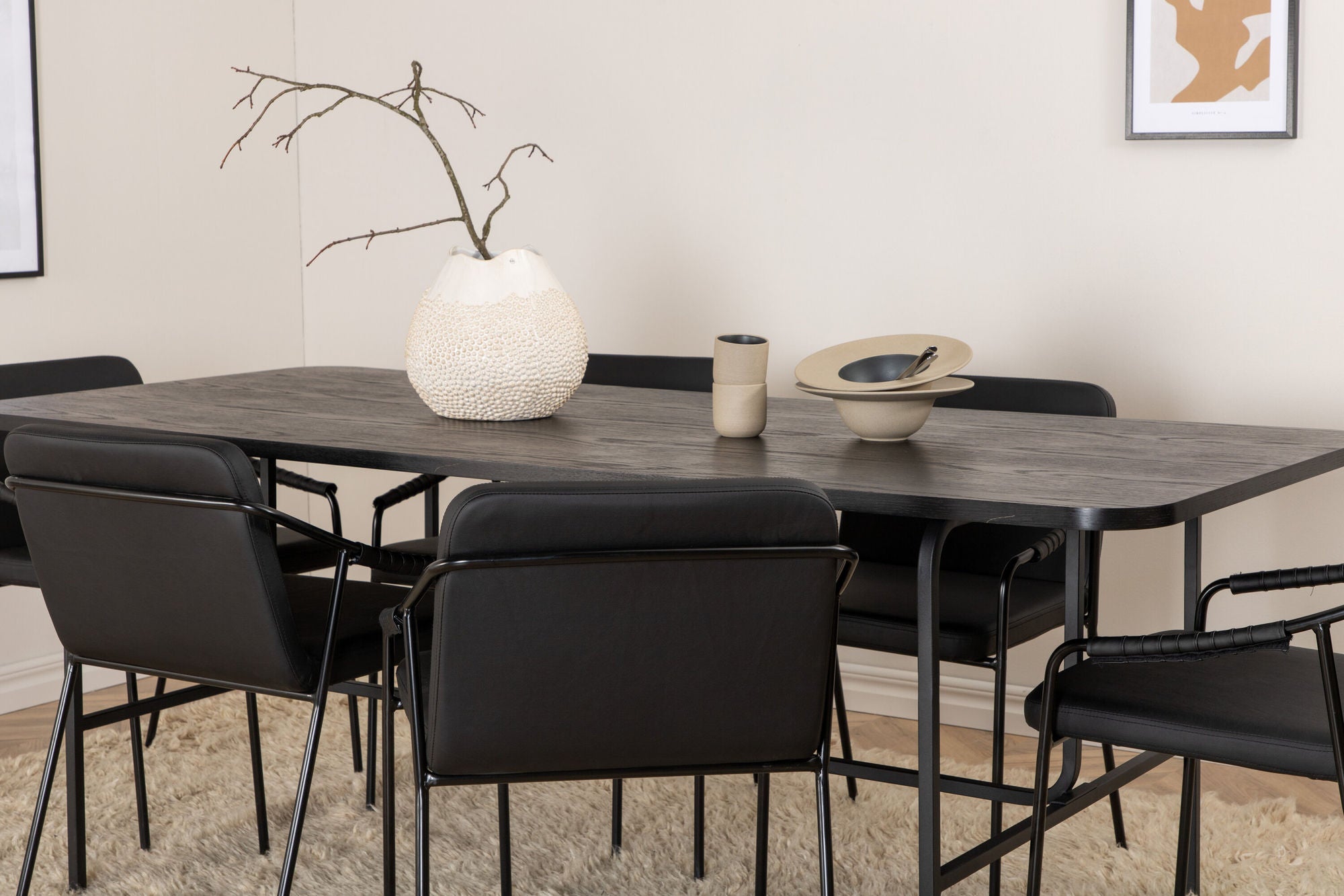 Venture Home Uno spisebord - Black / Black Veneer+Tvist stol - Black / Black PU_6
