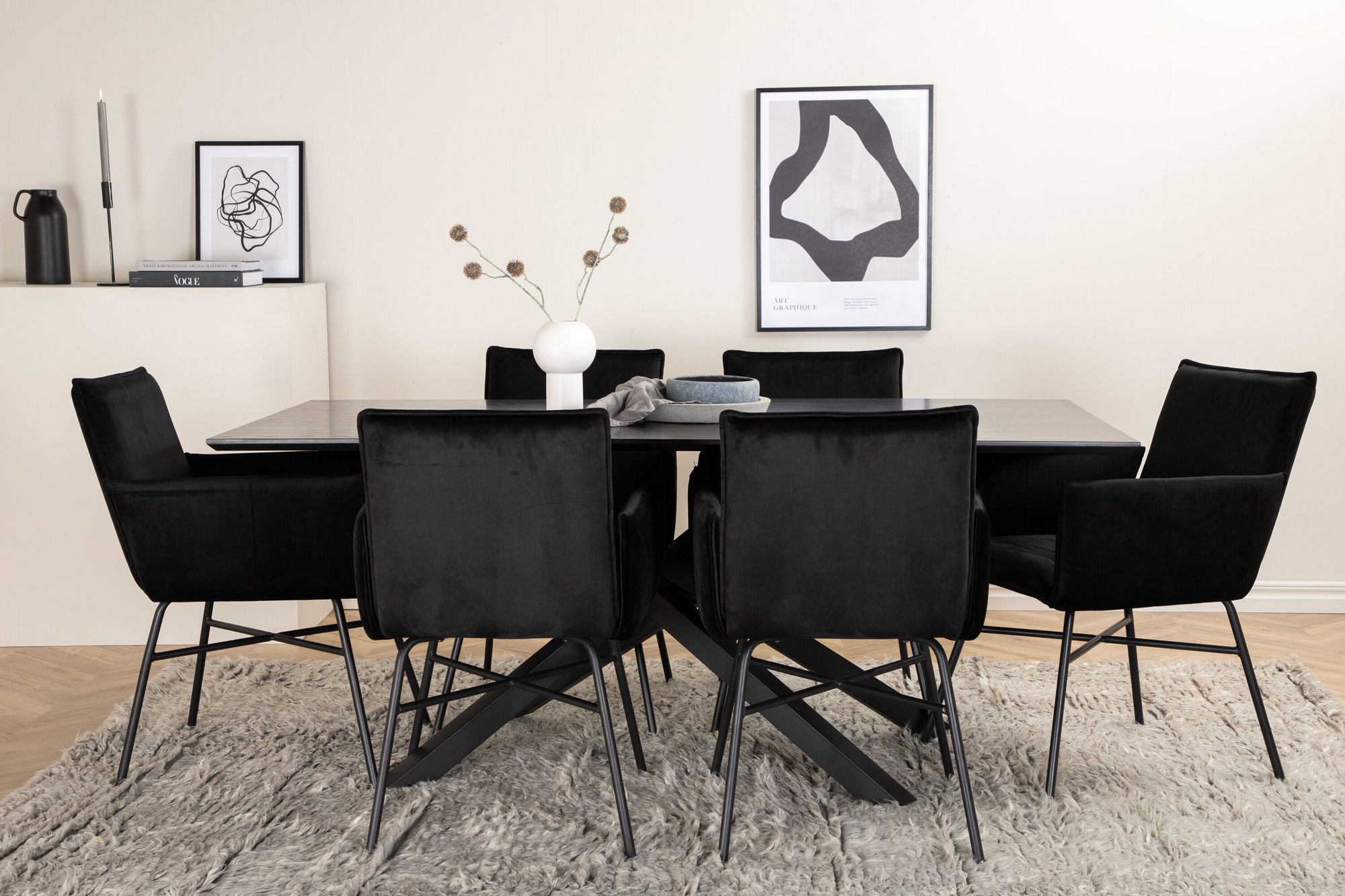 Venture Home Piazza spisebord - Black / Black Veneer+Petra stol - Black / Black Velvet_6
