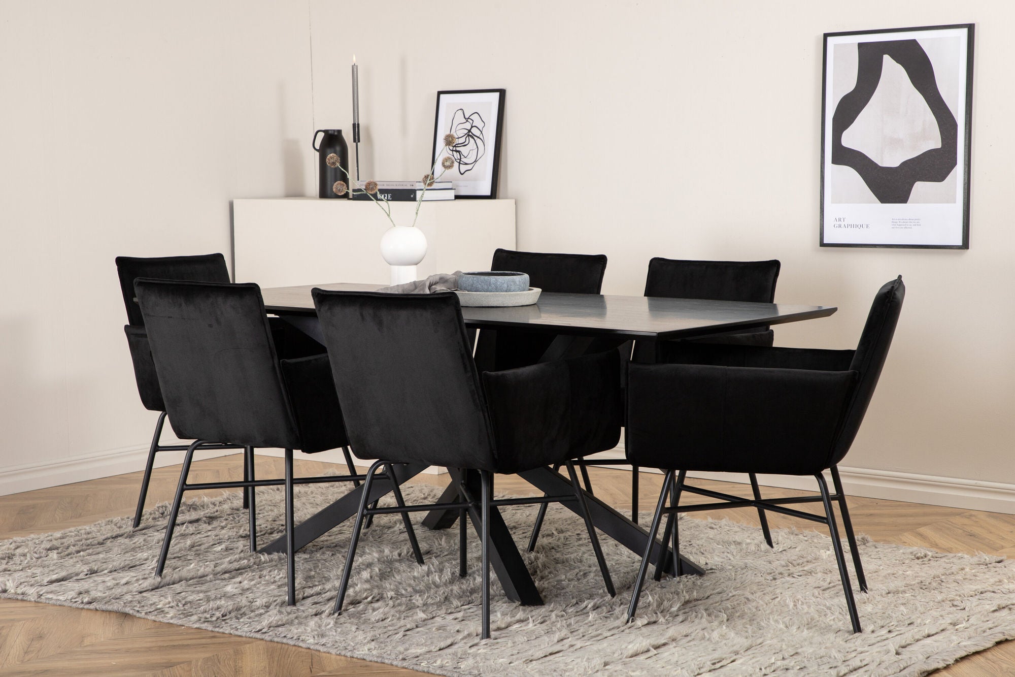 Venture Home Piazza spisebord - Black / Black Veneer+Petra stol - Black / Black Velvet_6