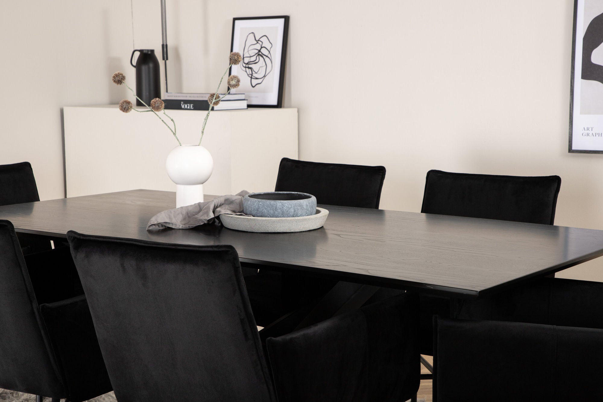 Venture Home Piazza spisebord - Black / Black Veneer+Petra stol - Black / Black Velvet_6