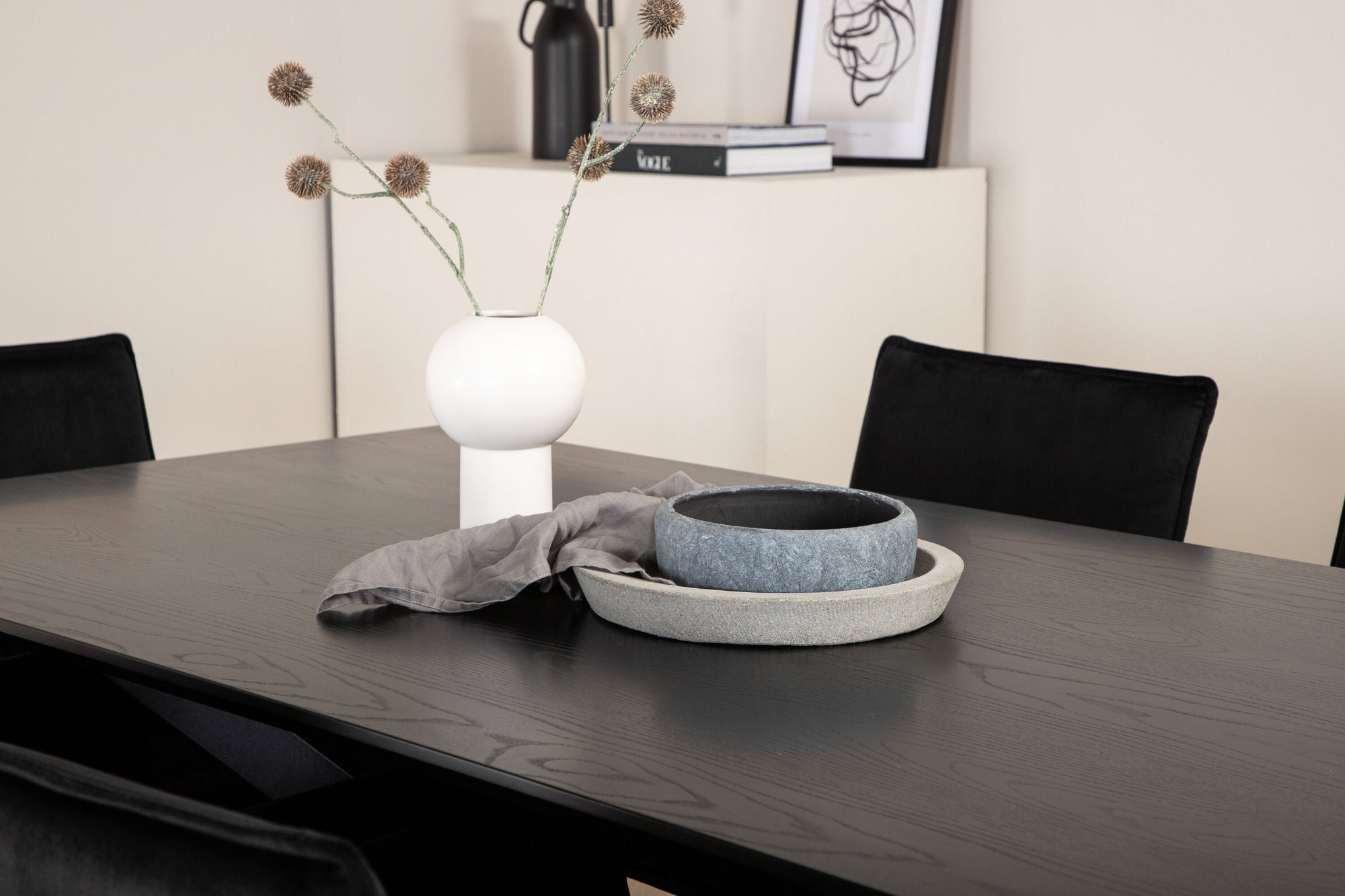 Venture Home Piazza spisebord - Black / Black Veneer+Petra stol - Black / Black Velvet_6