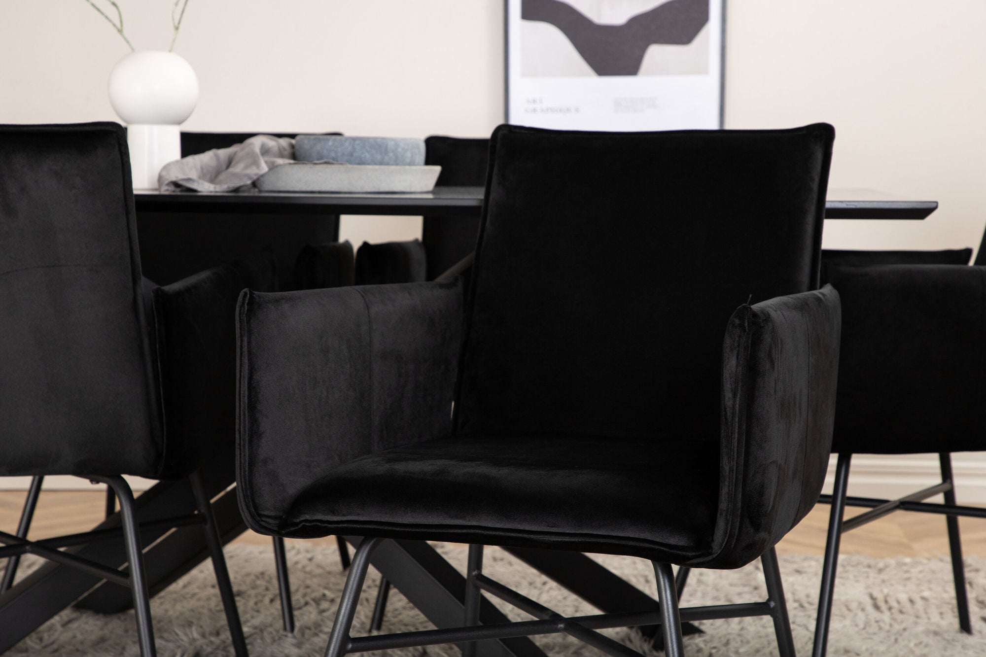 Venture Home Piazza spisebord - Black / Black Veneer+Petra stol - Black / Black Velvet_6