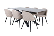 Venture Home Piazza spisebord - Black / Grey Veneer+Velvet Stitches stol - Black / Beige Fabric (Polyester linen )_6
