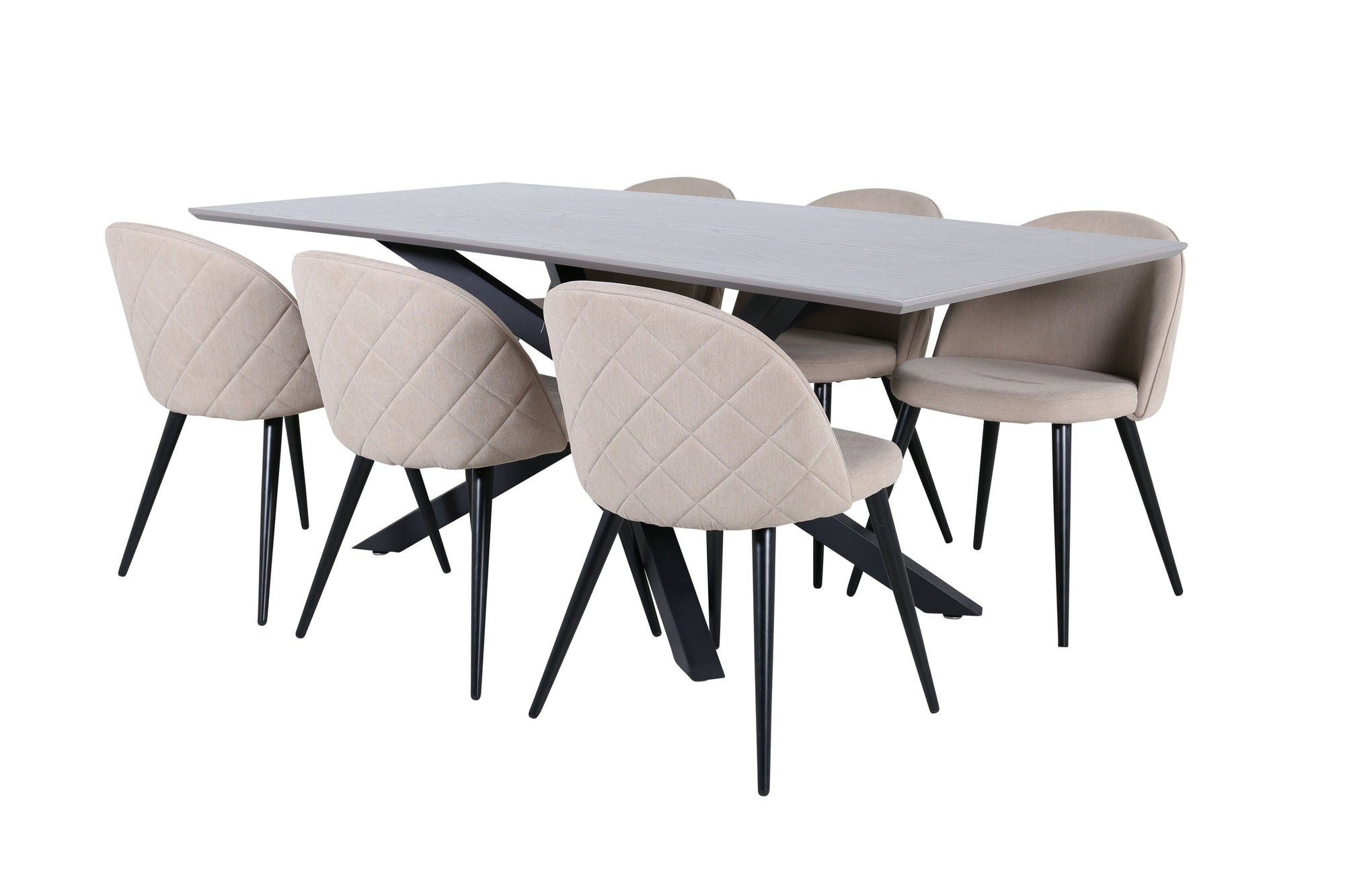 Venture Home Piazza spisebord - Black / Grey Veneer+Velvet Stitches stol - Black / Beige Fabric (Polyester linen )_6