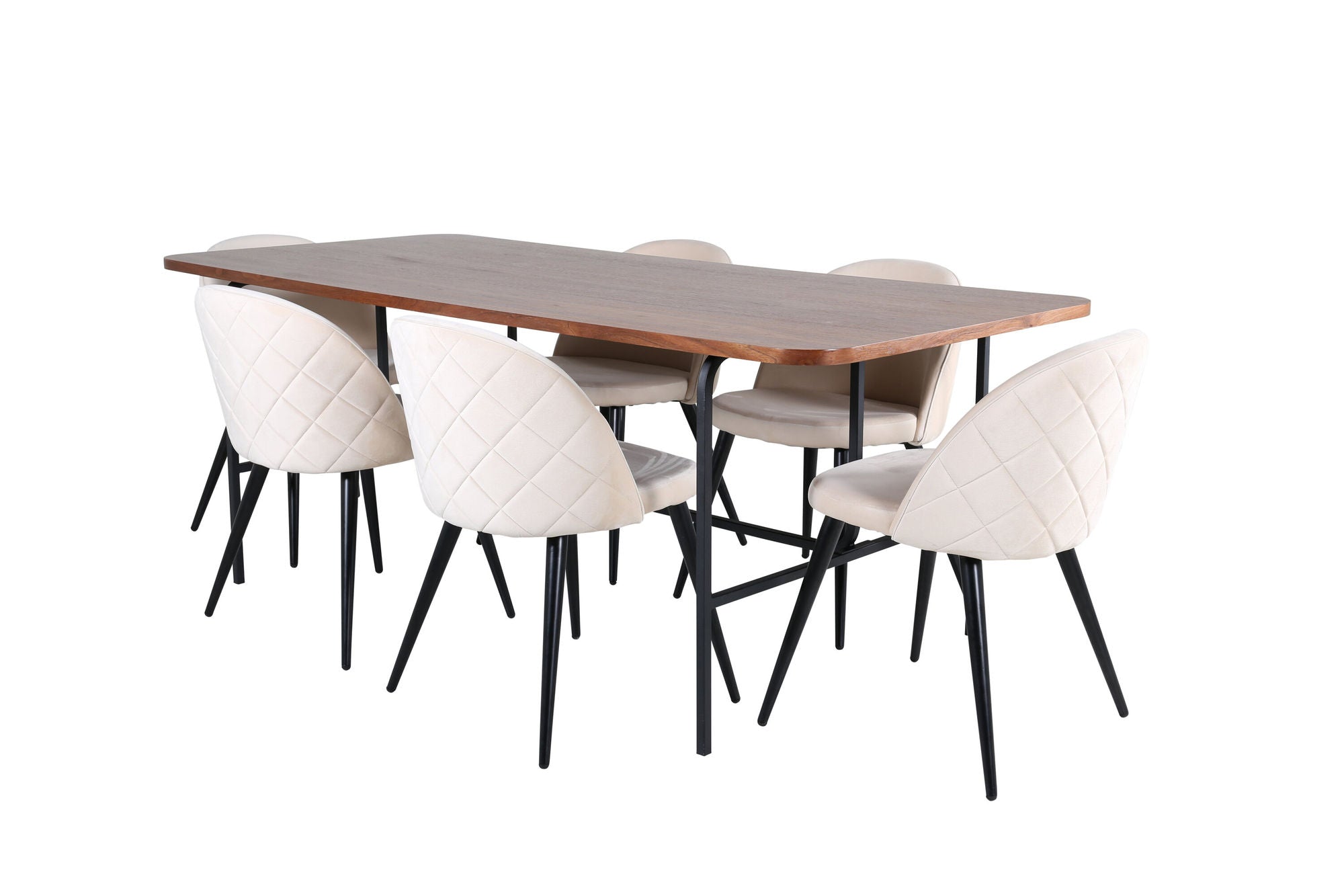 Venture Home Uno spisebord - Black / Walnut Veneer+Velvet Stitches stol - Black / Beige Velvet_6