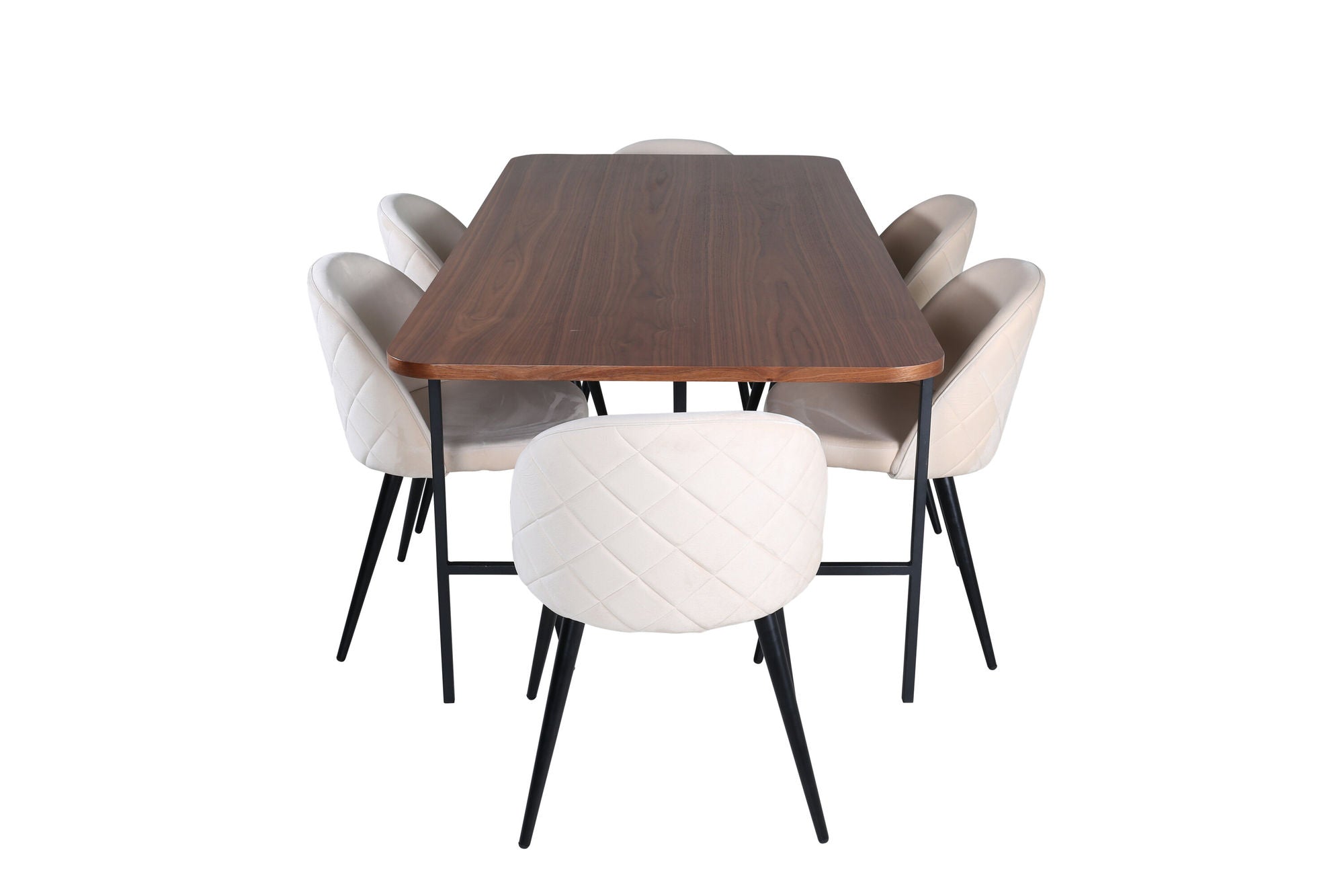 Venture Home Uno spisebord - Black / Walnut Veneer+Velvet Stitches stol - Black / Beige Velvet_6