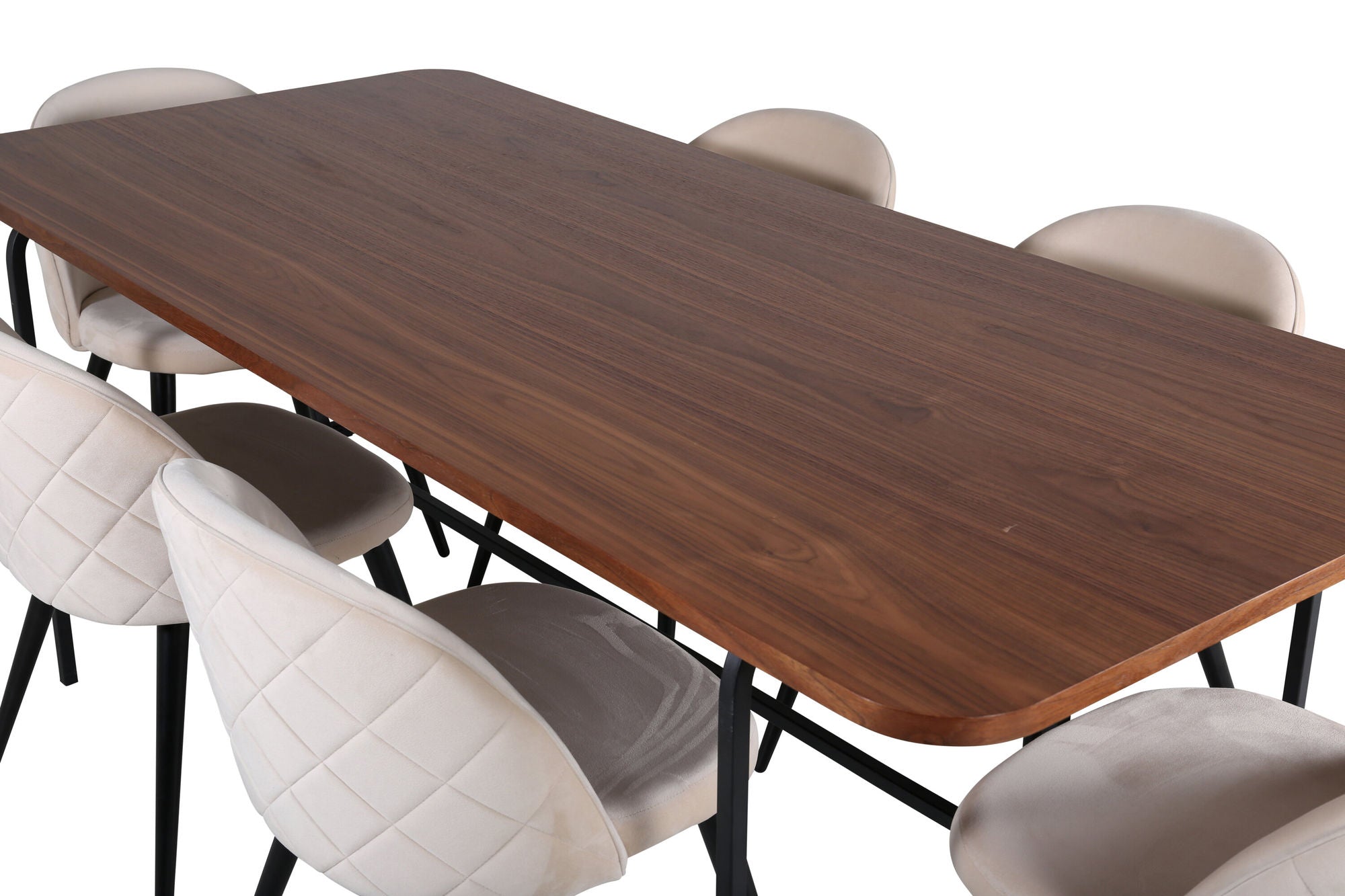 Venture Home Uno spisebord - Black / Walnut Veneer+Velvet Stitches stol - Black / Beige Velvet_6