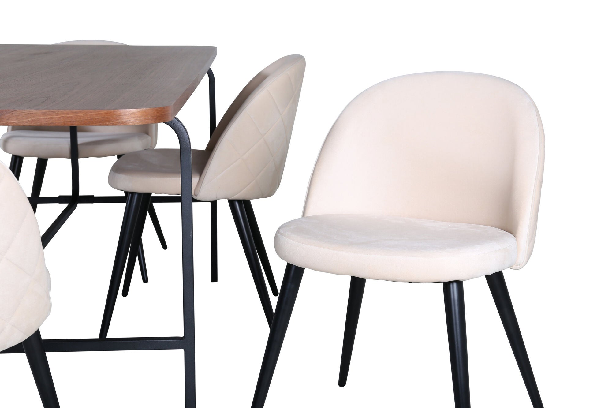 Venture Home Uno spisebord - Black / Walnut Veneer+Velvet Stitches stol - Black / Beige Velvet_6