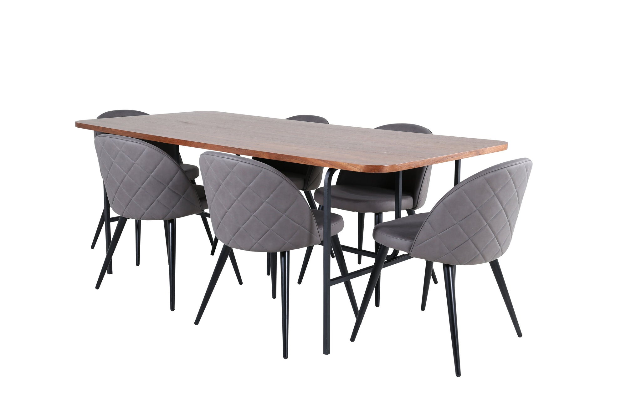 Venture Home Uno spisebord - Black / Walnut Veneer+Velvet Stitches stol - Black / Grey Micro Fibre_6