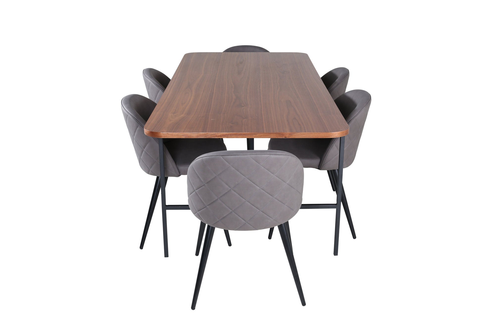 Venture Home Uno spisebord - Black / Walnut Veneer+Velvet Stitches stol - Black / Grey Micro Fibre_6