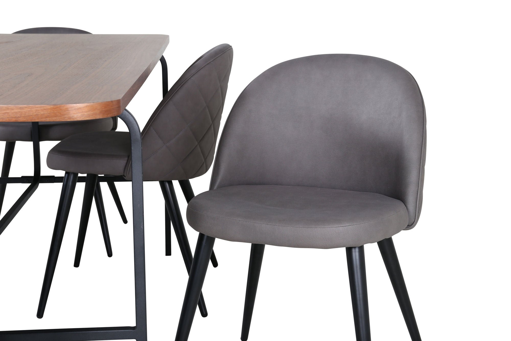 Venture Home Uno spisebord - Black / Walnut Veneer+Velvet Stitches stol - Black / Grey Micro Fibre_6