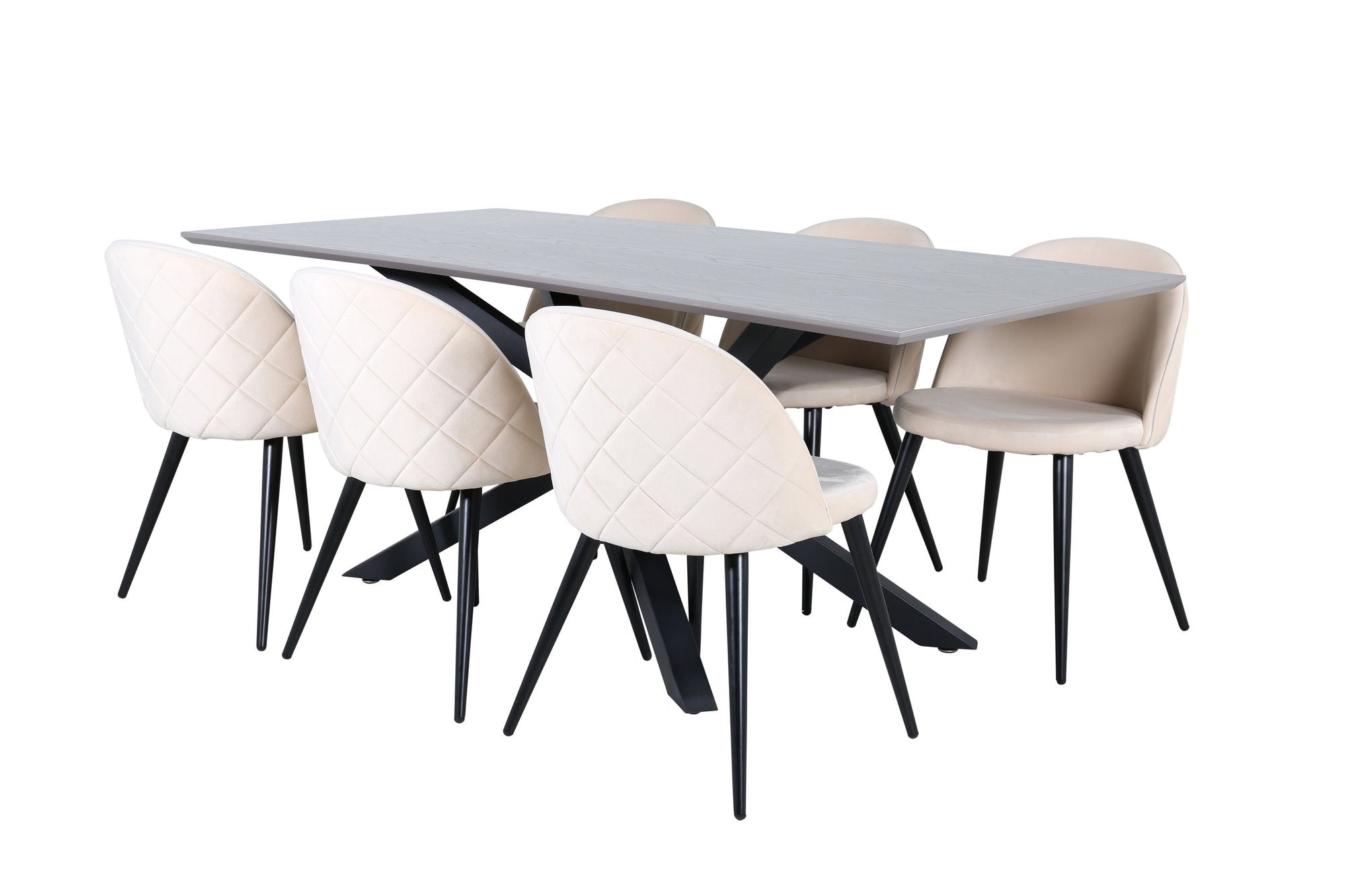Venture Home Piazza spisebord - Black / Grey Veneer+Velvet Stitches stol - Black / Beige Velvet_6