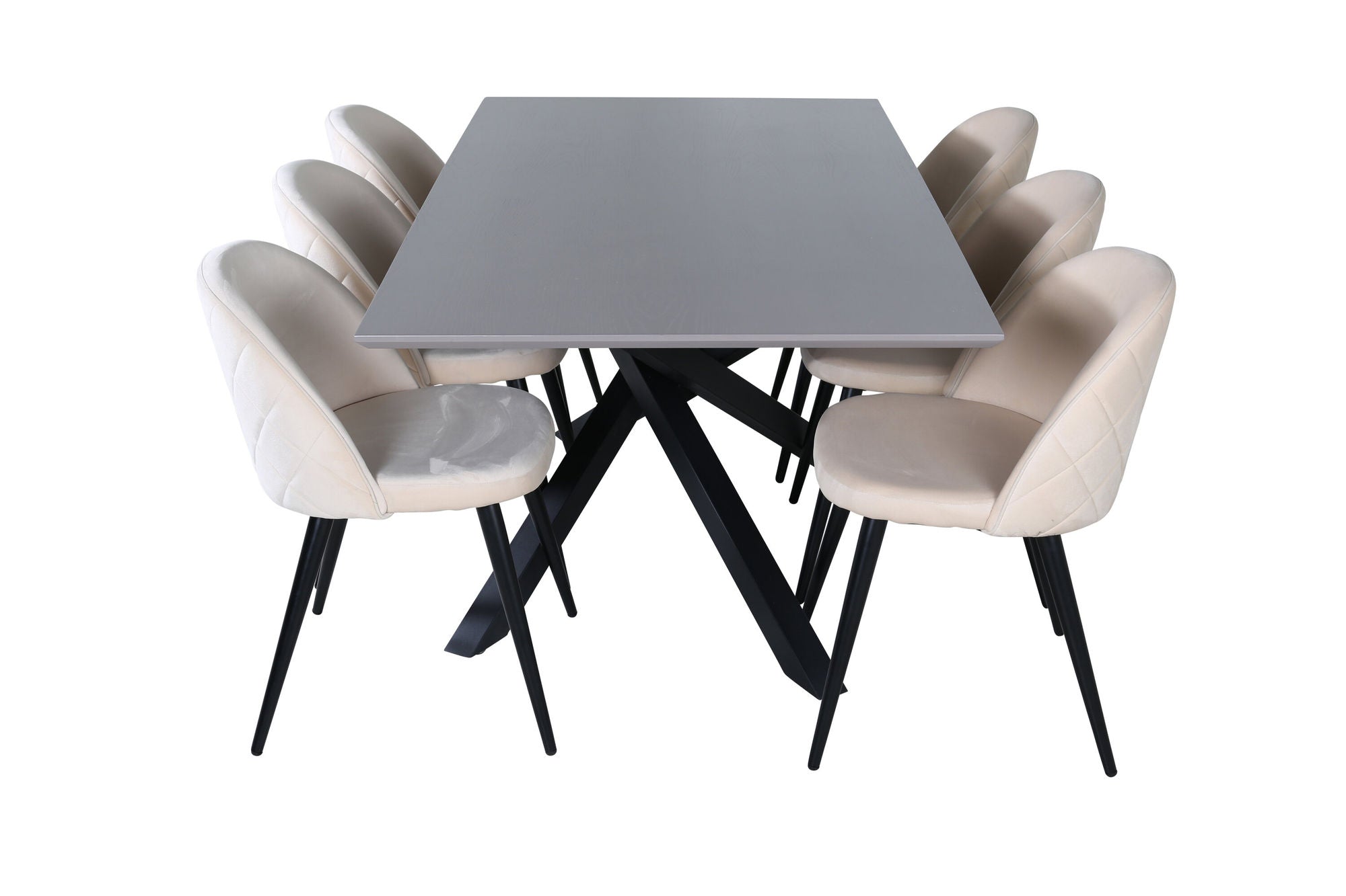 Venture Home Piazza spisebord - Black / Grey Veneer+Velvet Stitches stol - Black / Beige Velvet_6