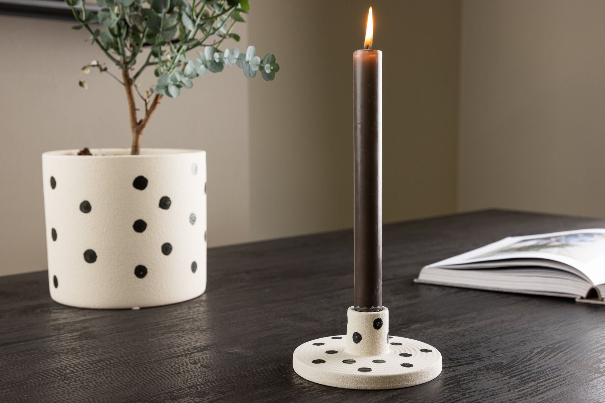 Venture Home Bette Candlestick - White/Black Dots - W12*H5cm