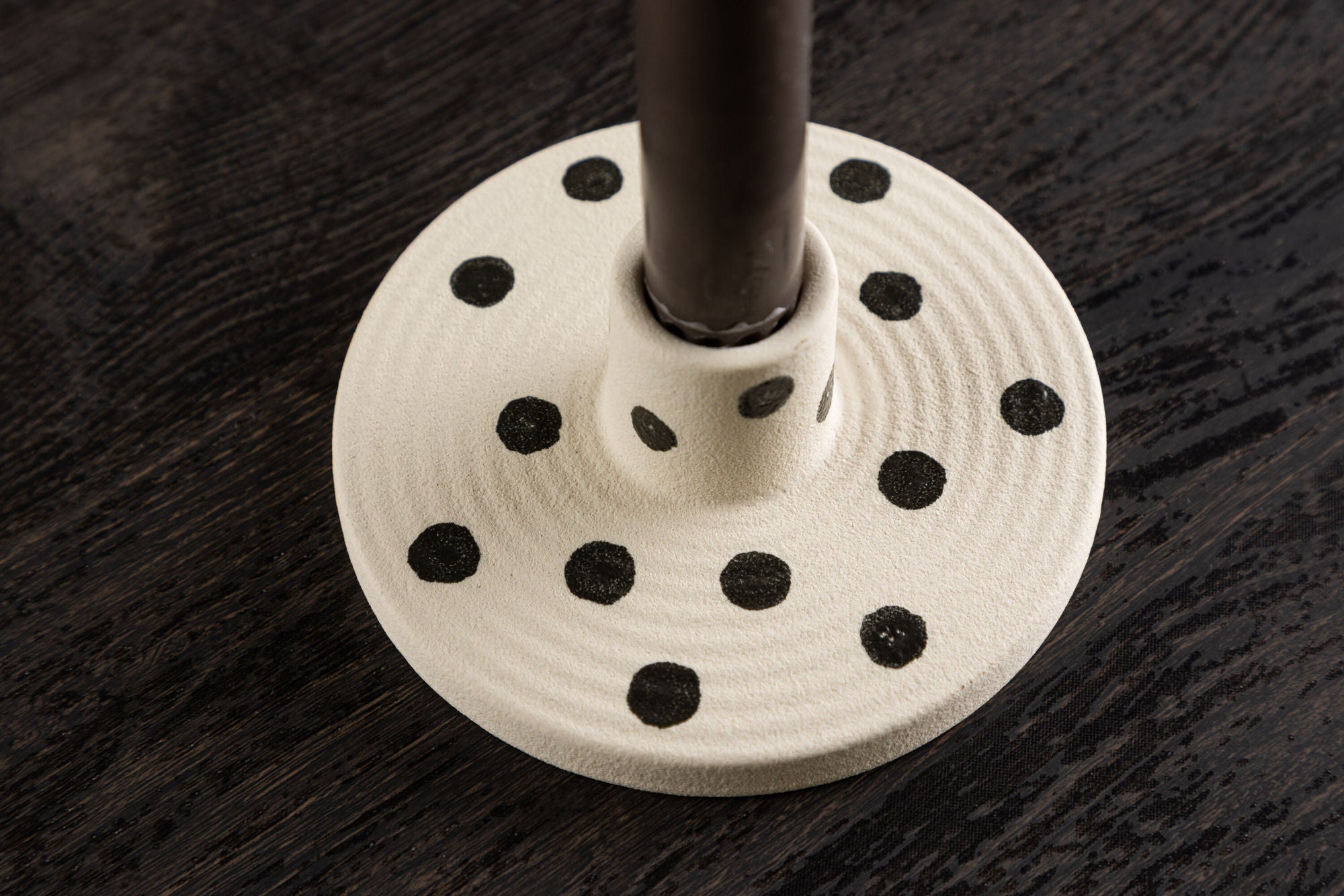 Venture Home Bette Candlestick - White/Black Dots - W12*H5cm