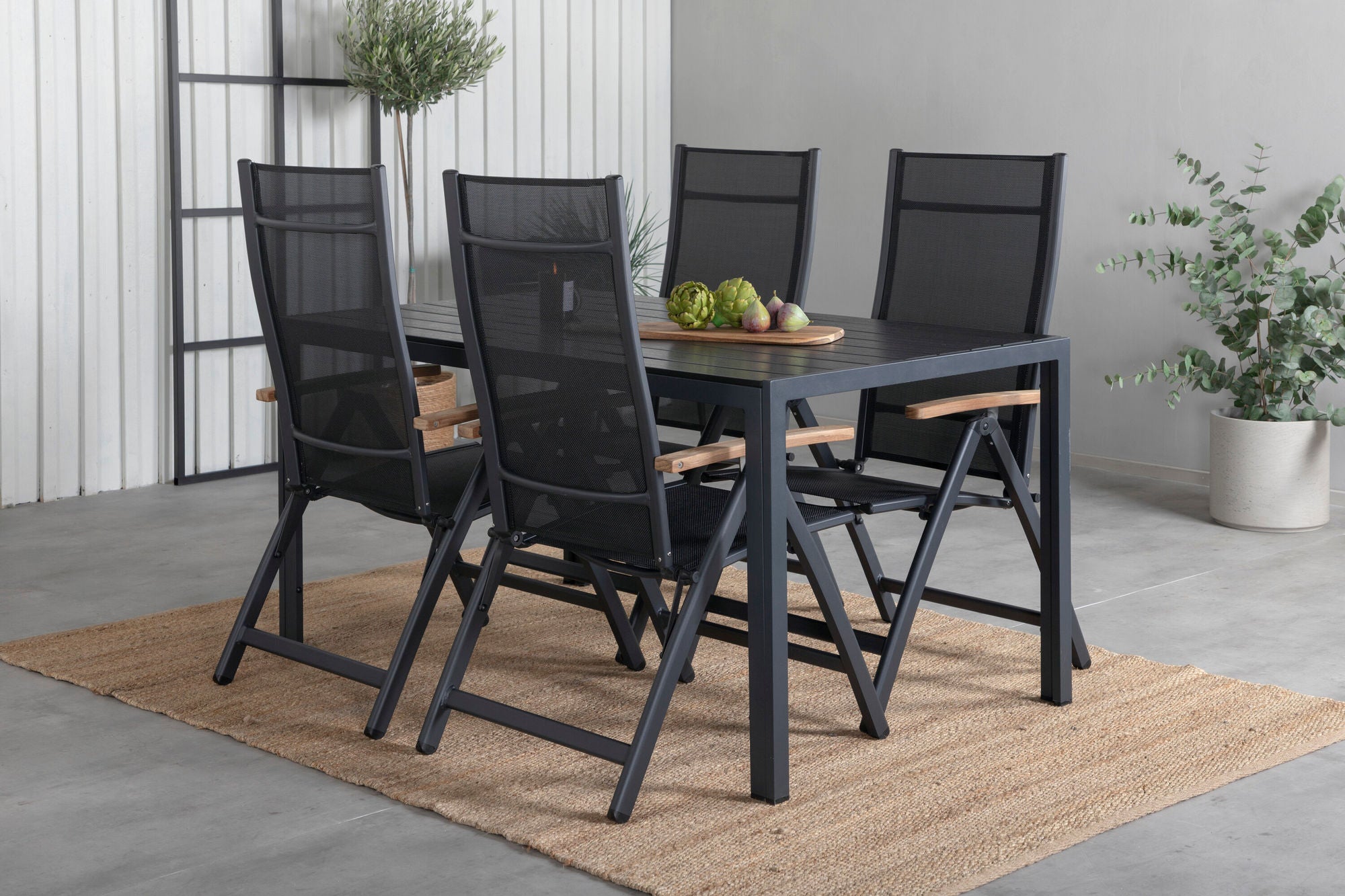 Venture Home Break bord 150*90 - Black/Black+Panama Light 5-pos stol Black / Black and teak_4