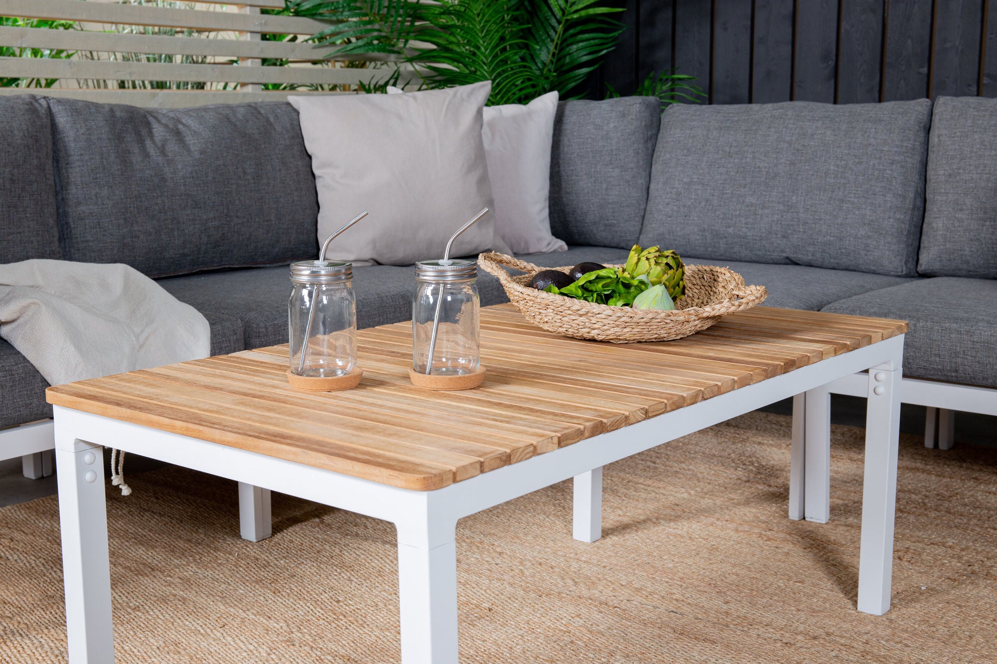 Venture Home Copacabana Lounge Group 5pcs - White Alu / Grey Cushion+Brasilia Sofa bord