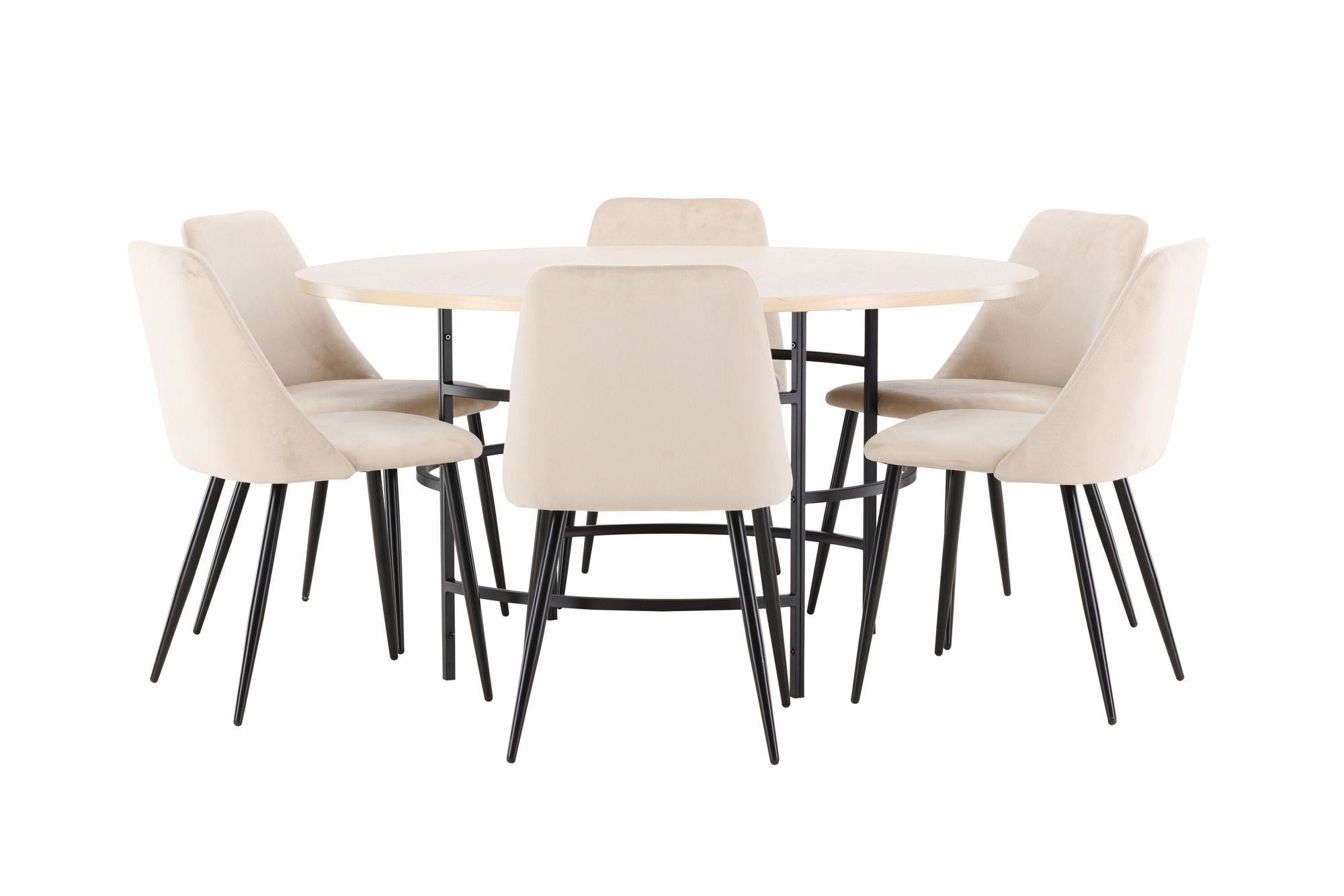 Venture Home Copenhagen bord - Whitewash/Black with 6 Night stol - Black / Beige