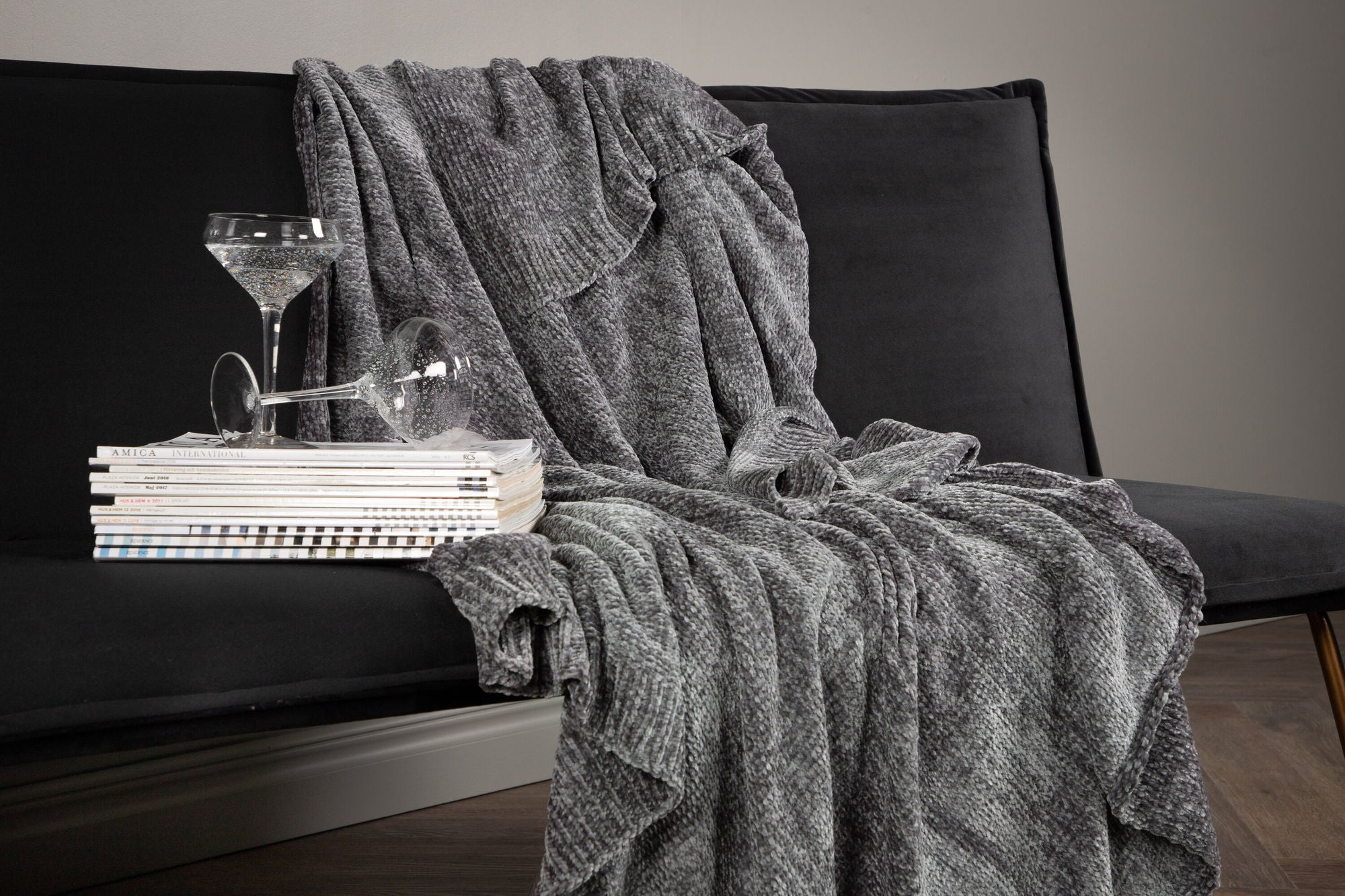Venture Home Ally Throw Polyester/shiny chenille - Dark grey / - 170*130