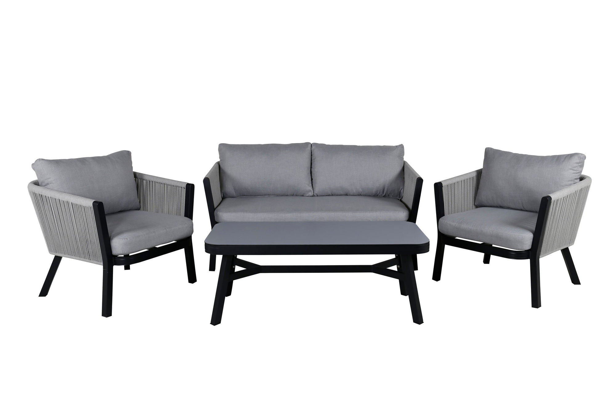 Venture Home Virya Lounge set (3+2+1) BLACK alu / Grey rope / grey cushion