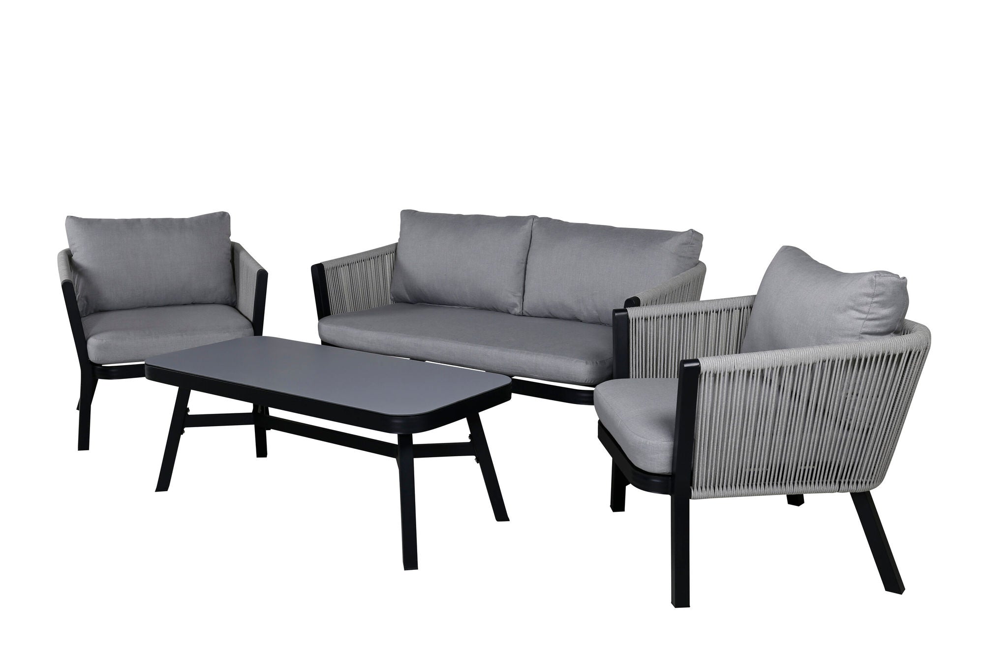 Venture Home Virya Lounge set (3+2+1) BLACK alu / Grey rope / grey cushion