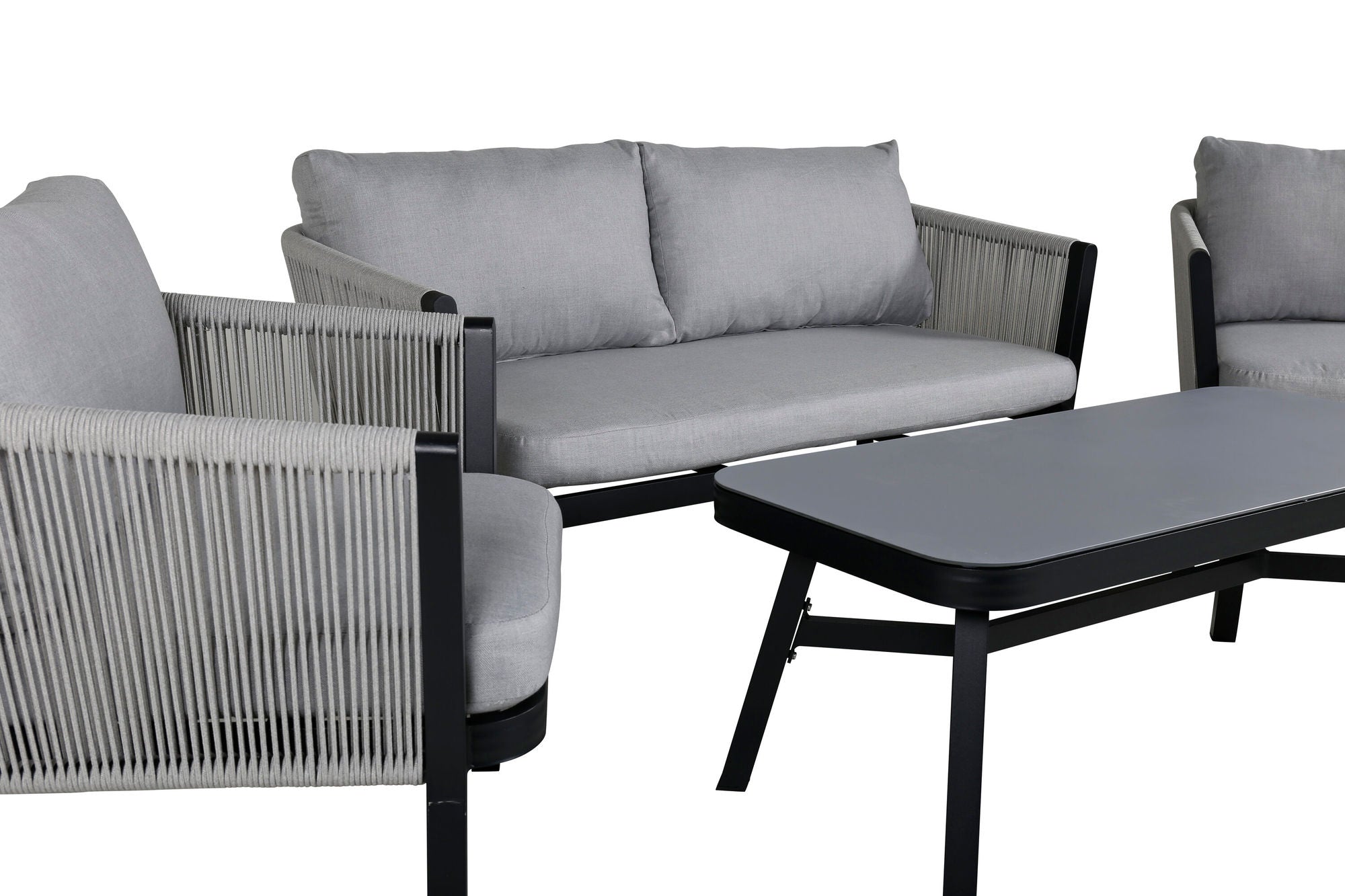 Venture Home Virya Lounge set (3+2+1) BLACK alu / Grey rope / grey cushion