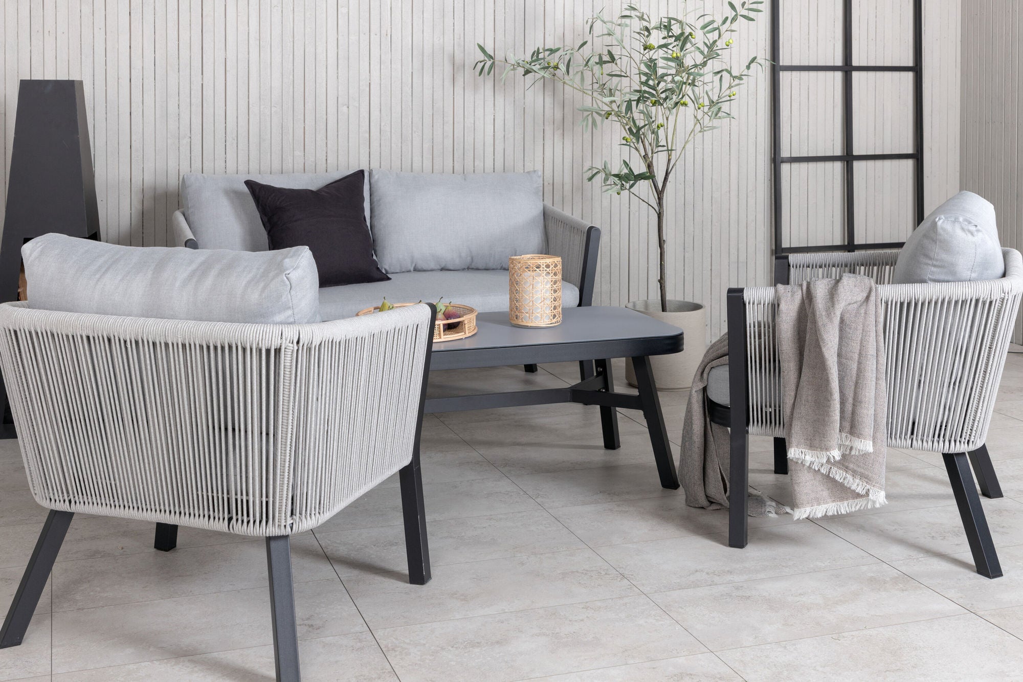 Venture Home Virya Lounge set (3+2+1) BLACK alu / Grey rope / grey cushion