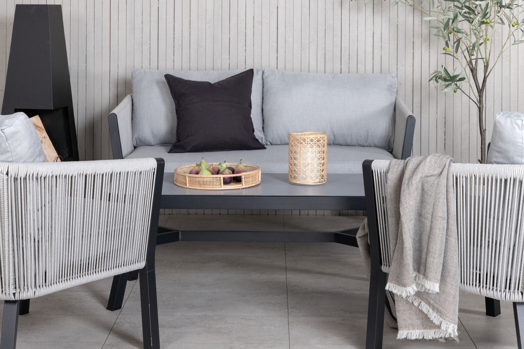 Venture Home Virya Lounge set (3+2+1) BLACK alu / Grey rope / grey cushion