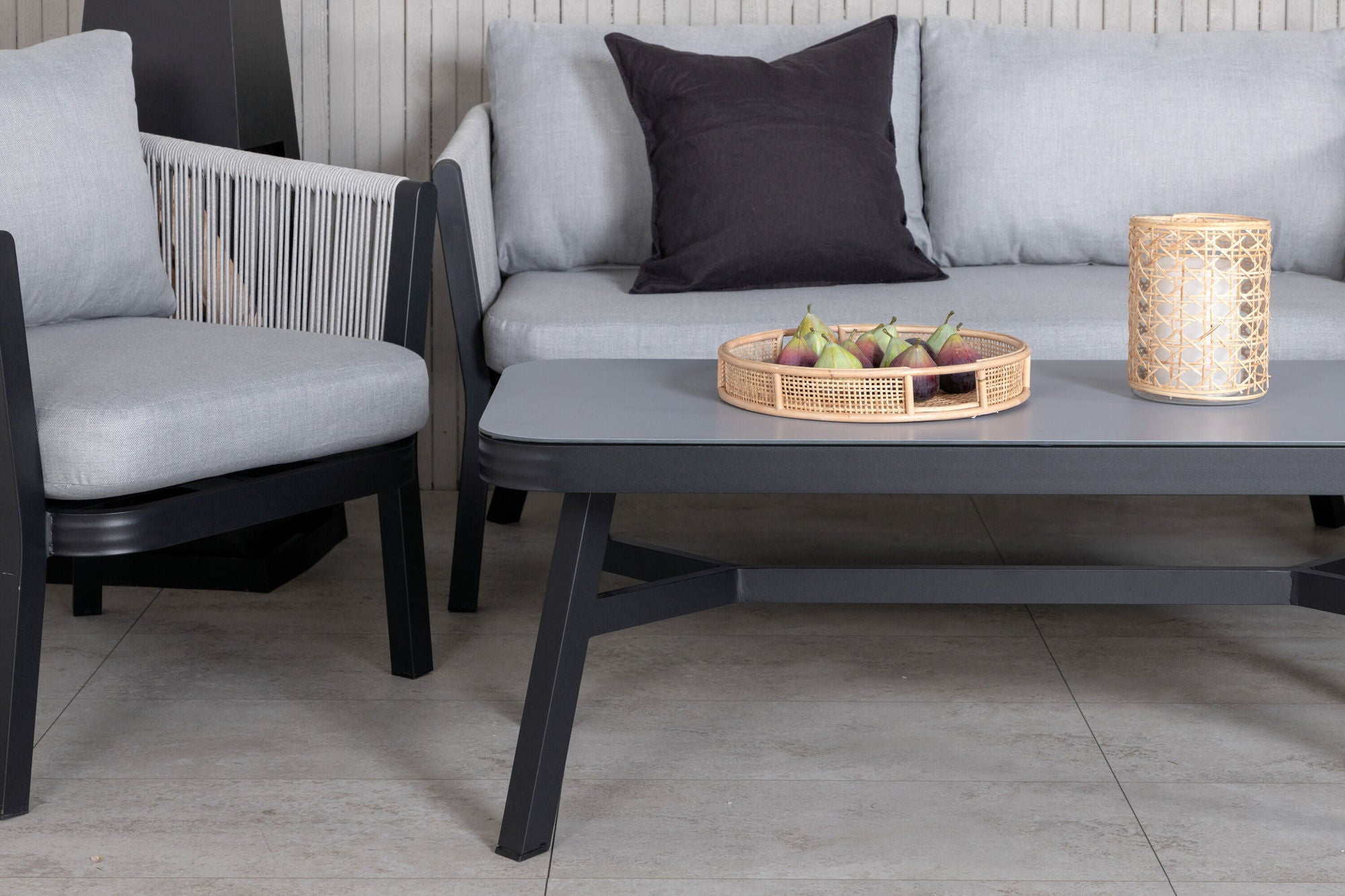 Venture Home Virya Lounge set (3+2+1) BLACK alu / Grey rope / grey cushion