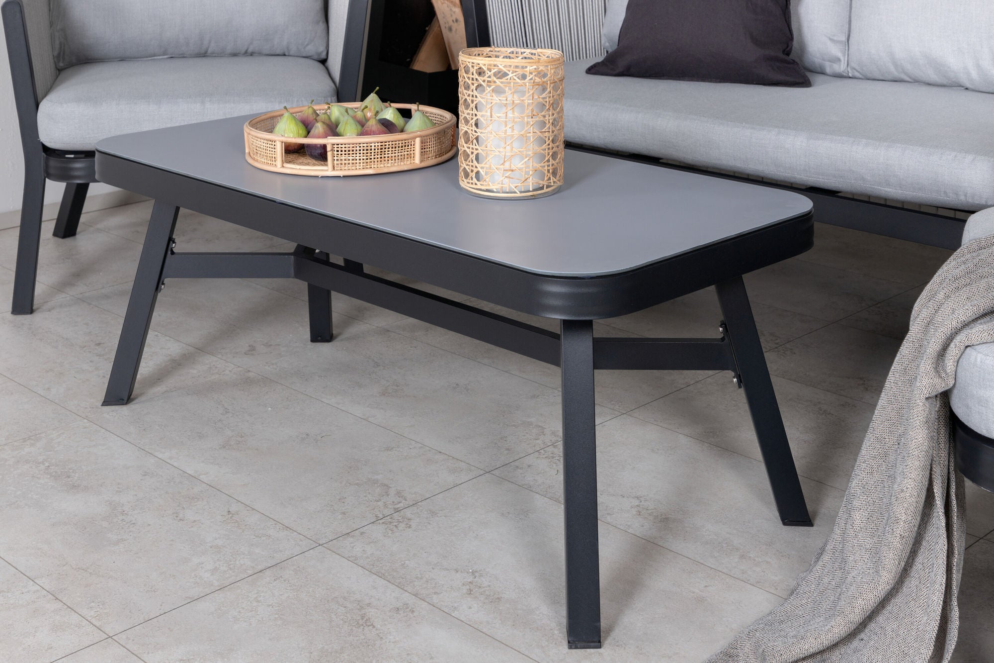 Venture Home Virya Lounge set (3+2+1) BLACK alu / Grey rope / grey cushion
